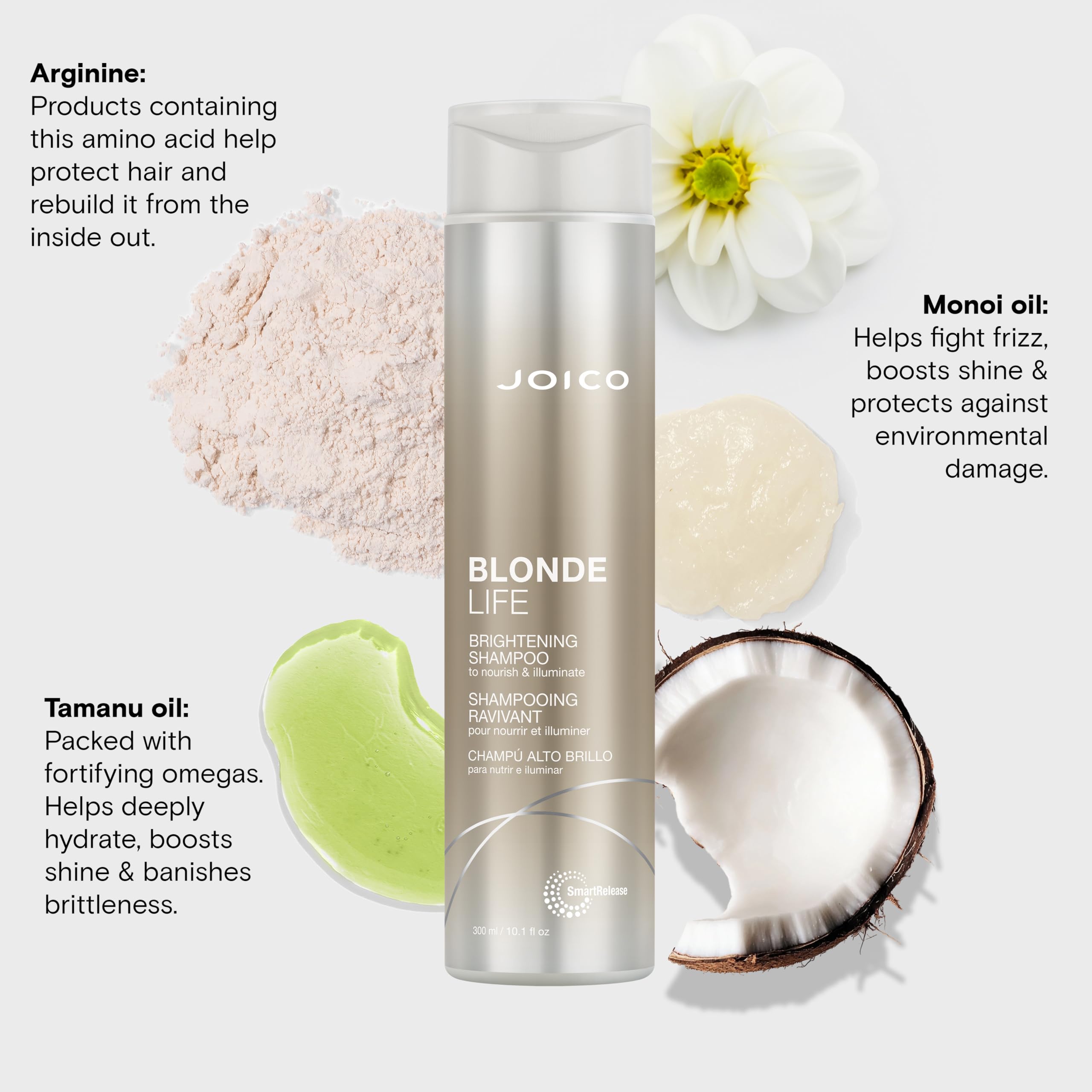 Joico Blonde Life Brightening Shampoo for Blonde Hair - Sulfate Free with Monoi & Tamanu Oil - Adds Softness & Smoothness - 10.1 Fl Oz - Perfect for Color-Treated & Highlighted Hair at Home or Salon
