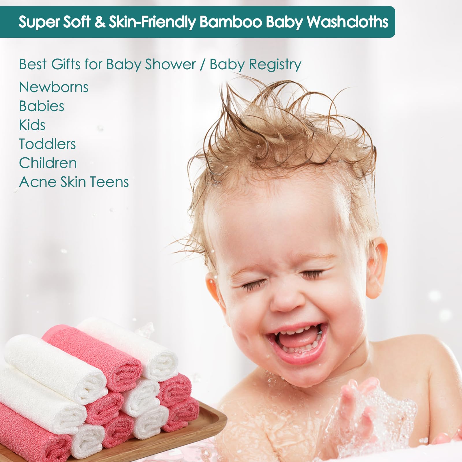 6 Pack Baby Washcloths 10x10 Inch - Ultra Soft Pink Face & Body Wash Cloths for Sensitive Skin, Gentle Baby Towels for Bath & Shower - Perfect Baby Shower Gifts for Girls, Infants, Toddlers & Kids - Ideal for Daily Bathing, Travel & Nursery Essentials