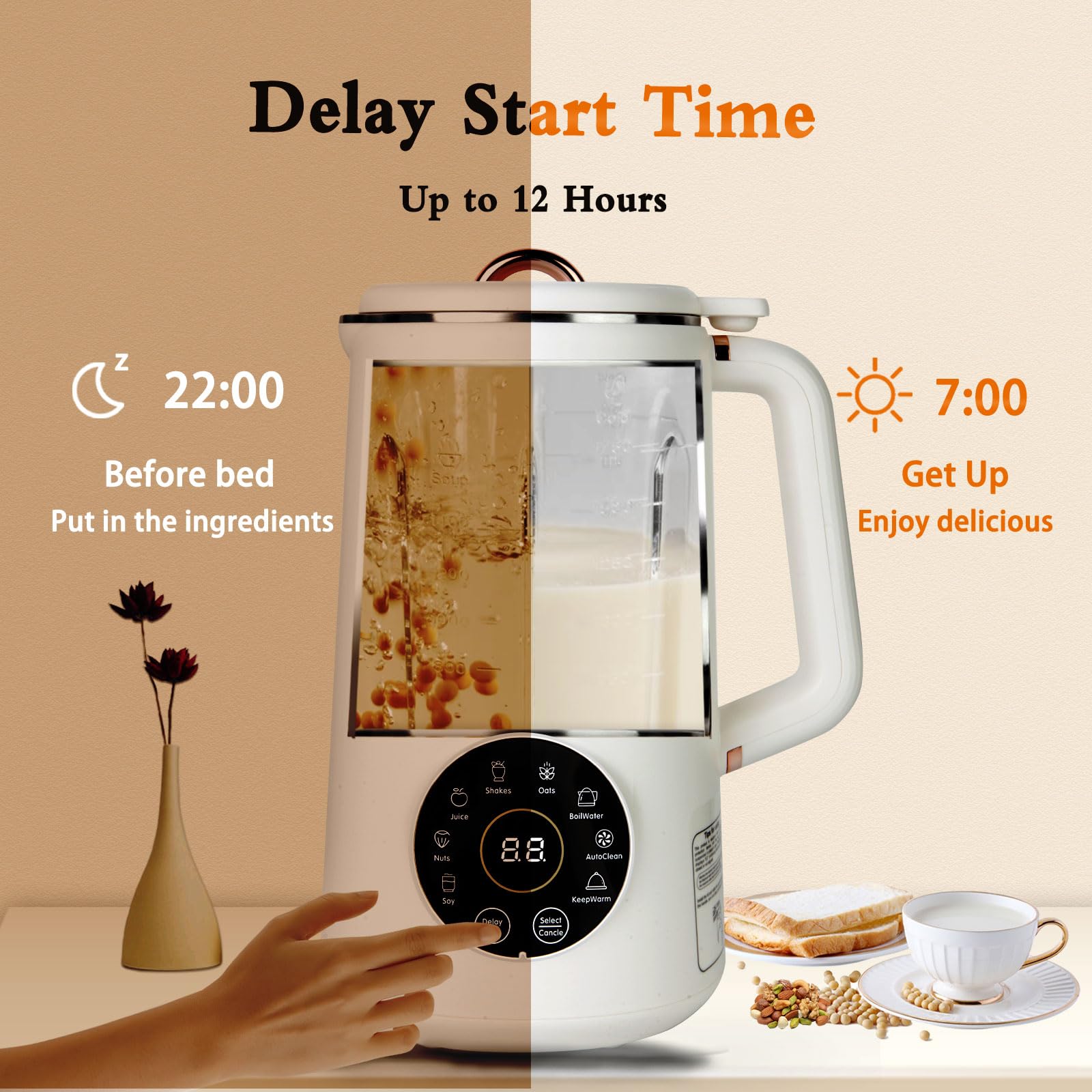 35oz Nut Milk Maker Machine - Automatic Homemade Almond, Soy, Oat & Coconut Milk Maker with 12-Hour Timer, Auto Clean & Keep Warm - Dairy-Free Beverage Machine for Plant-Based Milk, Juice & Healthy Drinks - Perfect for Vegan, Keto & Gluten-Free Diets at Home or Office