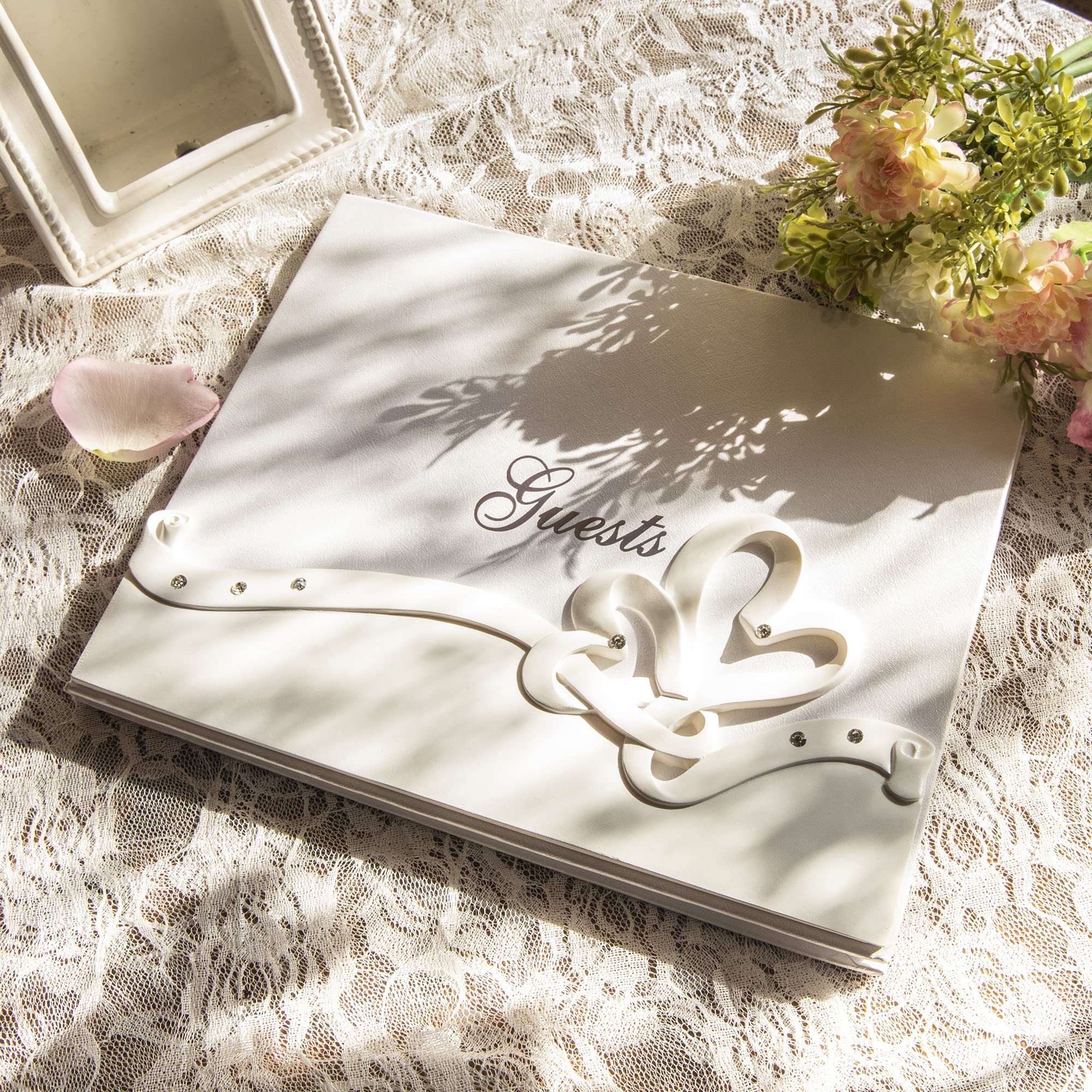 Elegant Wedding Guest Book with 3 Metallic Pens - Hardcover Guest Book for Wedding Reception, Polaroid Photo Guest Book Sign in - 9.8” x 7.9”, 96 Pages - Perfect for Wedding, Anniversary, and Bridal Shower Guest Signatures