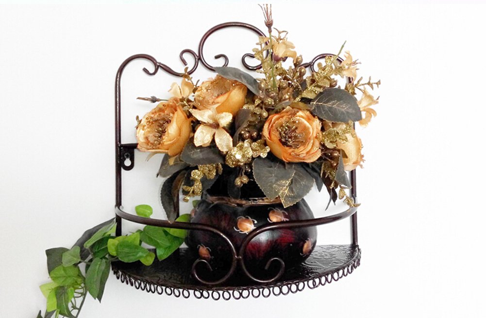 Rustic Iron Wall Mounted Shelf for Bathroom - Black & Bronze Finish | Space-Saving Storage Organizer for Towels, Toiletries & Decor