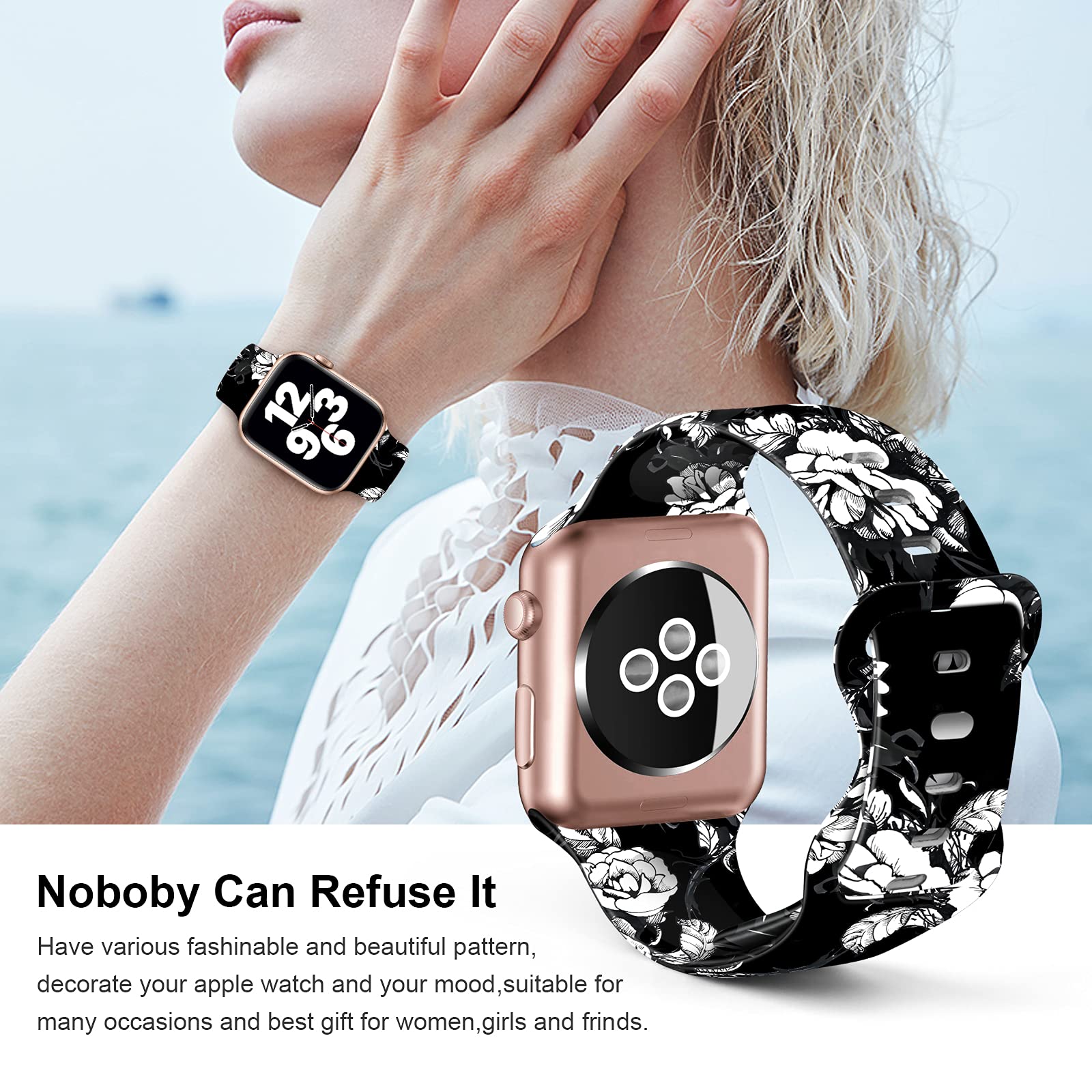 Soft Silicone Apple Watch Bands for 38mm/40mm/42mm/44mm - Sport Replacement Strap Compatible with iWatch Series 6/5/4/3/2/1/SE - Breathable & Comfortable for Men & Women - Perfect for Running, Gym & Daily Wear