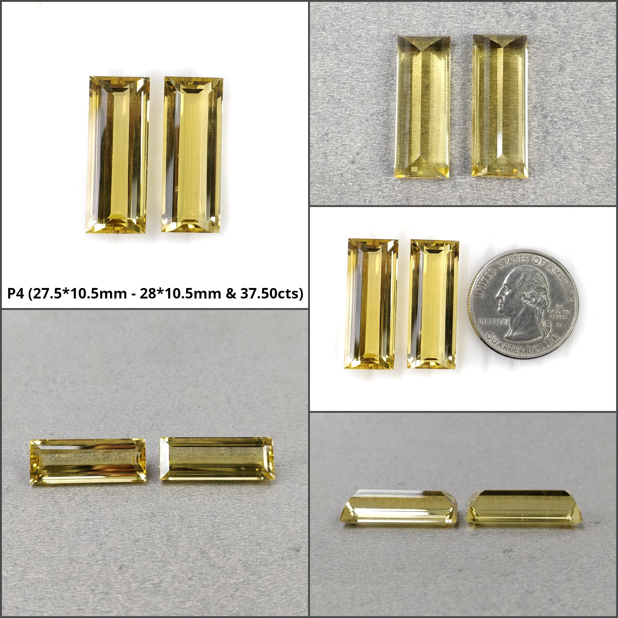 Natural Untreated Yellow Citrine Gemstone Baguette Pair - Unheated Citrine Normal Cut for Jewelry Making, Earrings & Healing Crystal Collection