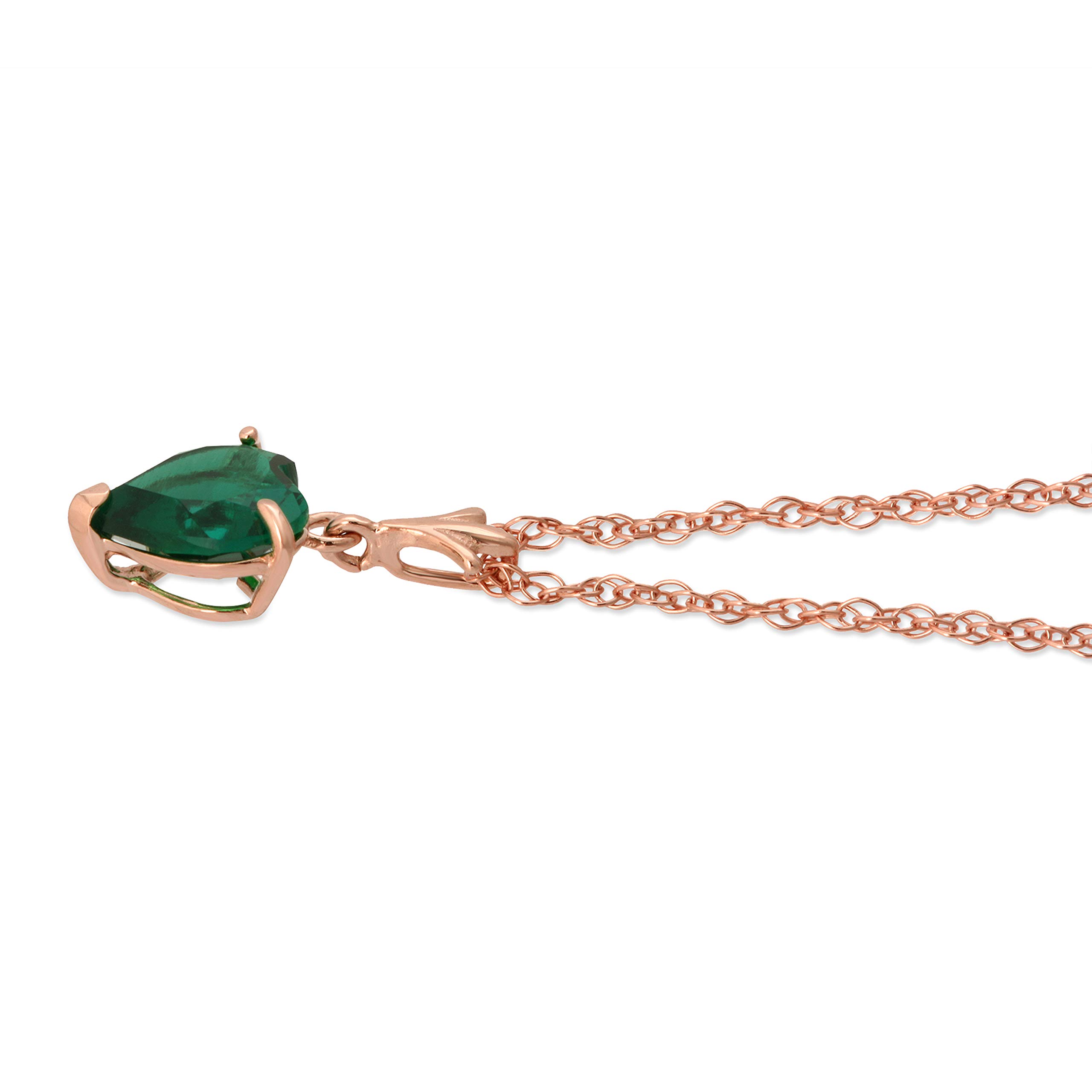 14K Solid Rose Gold Lab-Grown Heart Emerald Necklace & Earring Set - AAA Grade Jewelry for Women | Valentine's Day Gift, Anniversary Present, Bridal Party Accessories