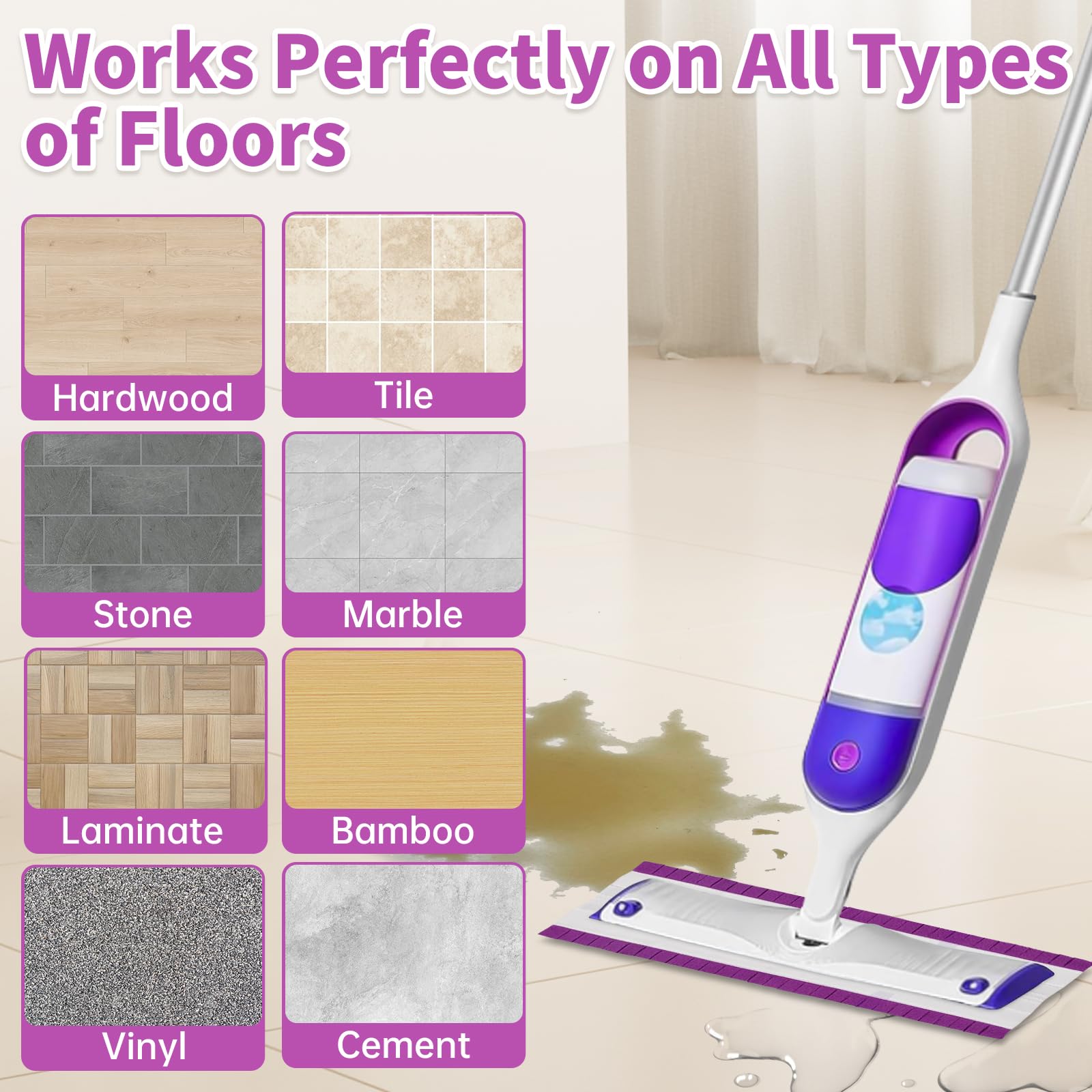 LOVECO 8 Pack Washable & Reusable Mop Refill Pads Compatible with Swiffer PowerMop - Multi-Surface Cleaning for Hardwood Floors, Tile & Laminate - Purple Replacement Mop Pads for Easy Home Cleaning