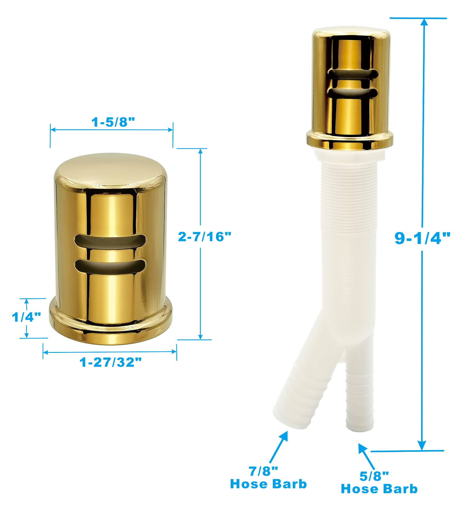 Premium Dishwasher Air Gap Kit with Cover & Matching Escutcheon - Solid Brass Replacement Cap in Polished Finish | Perfect for Kitchen Sink Installation & Dishwasher Maintenance