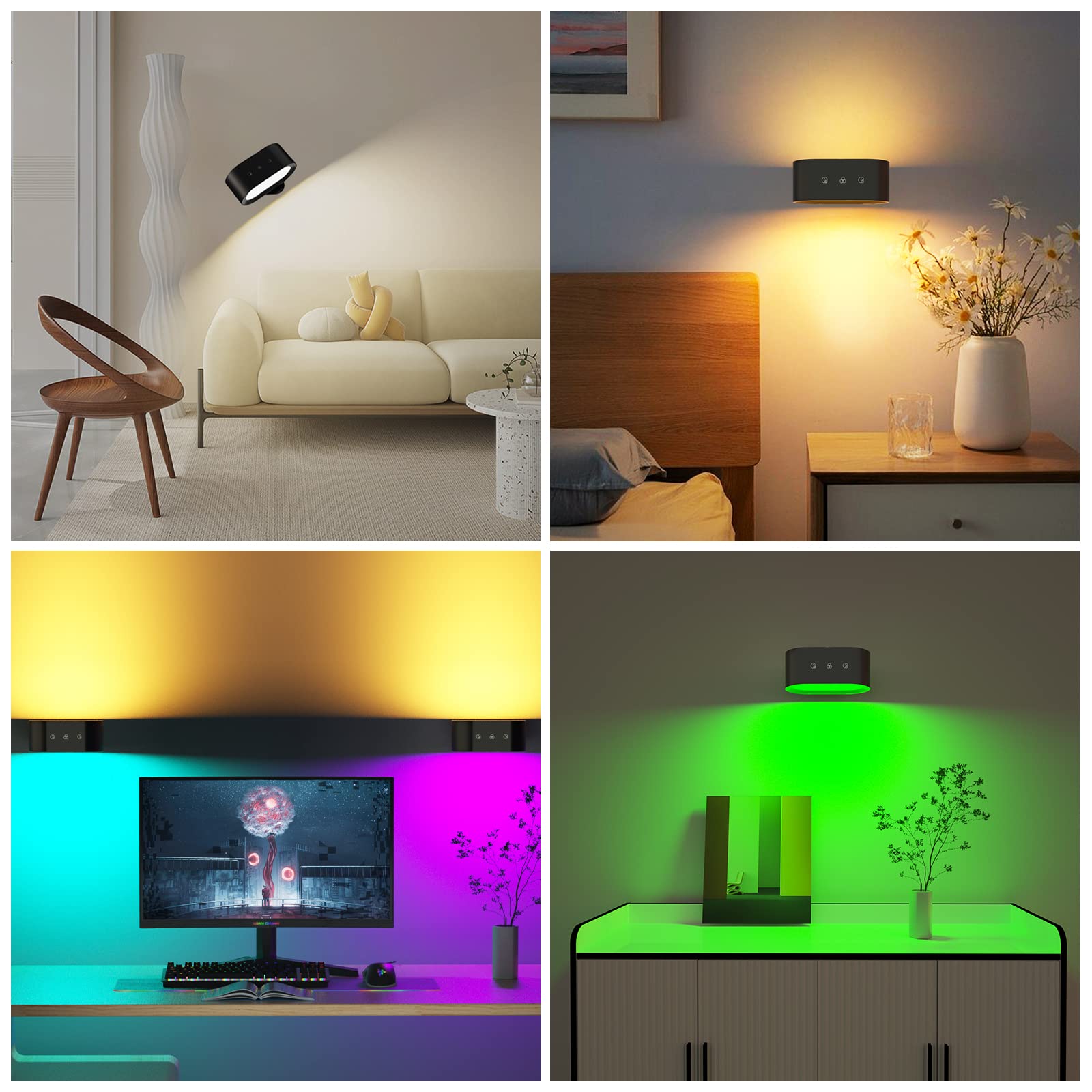 Battery Operated Wall Sconces - RGB Color Changing LED Wall Lights with 3 Temperature Settings, Dimmable Rechargeable Ambient Lighting for Bedroom, Living Room, and Reading Nook Decor