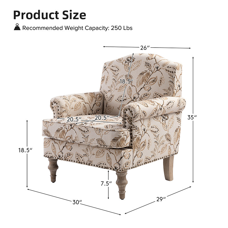 Raphael Farmhouse Armchair with Wooden Legs - Sturdy Frame Accent Chair for Living Room, Bedroom & Office (Multiple Styles Available)