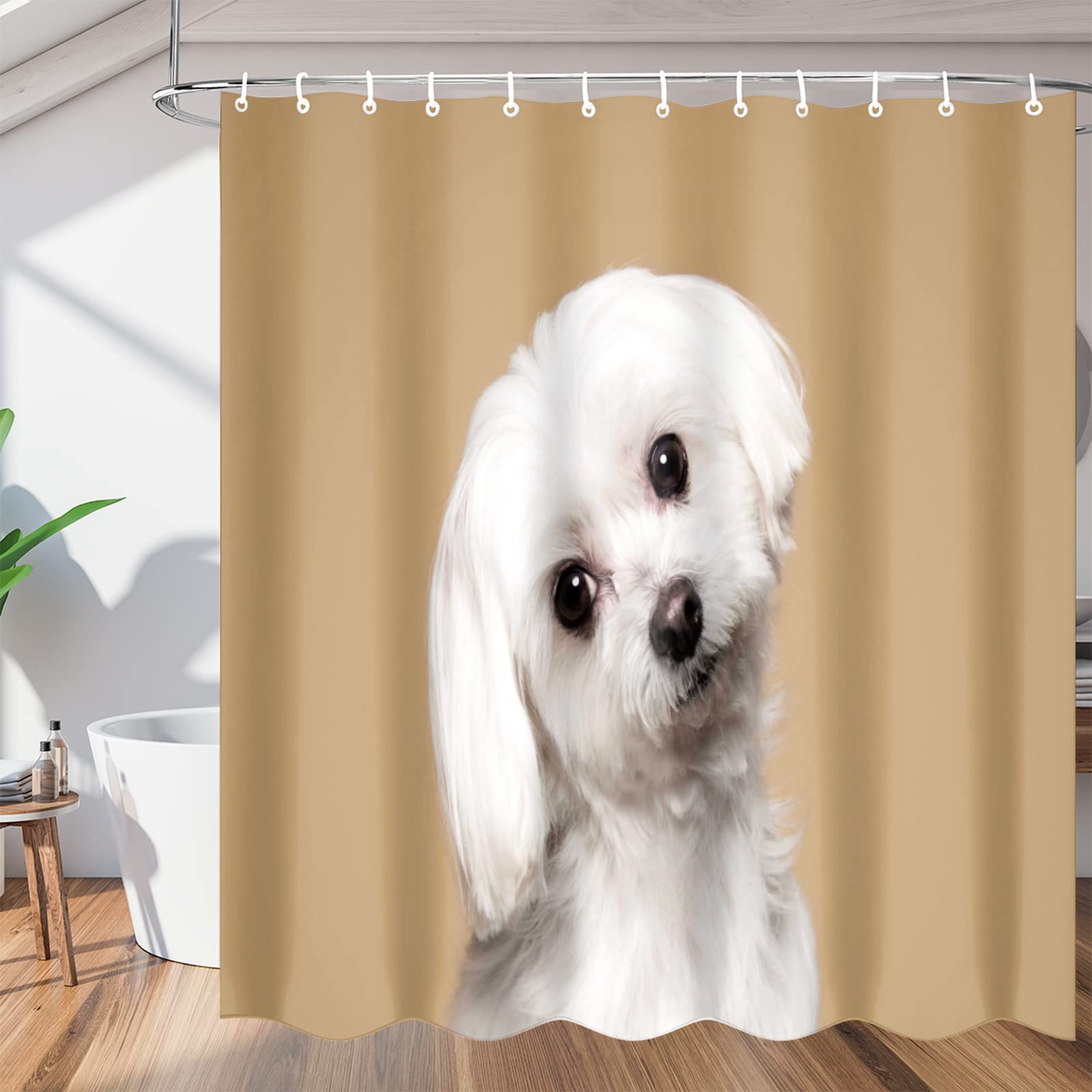Cute Maltese Dog Shower Curtain Set - Waterproof 66x72 Inch Bathroom Decor with 12 Hooks, Washable Fabric Bath Curtain for Dog Lovers - Perfect for Pet-Themed Bathrooms, Kids' Rooms & Gift Ideas