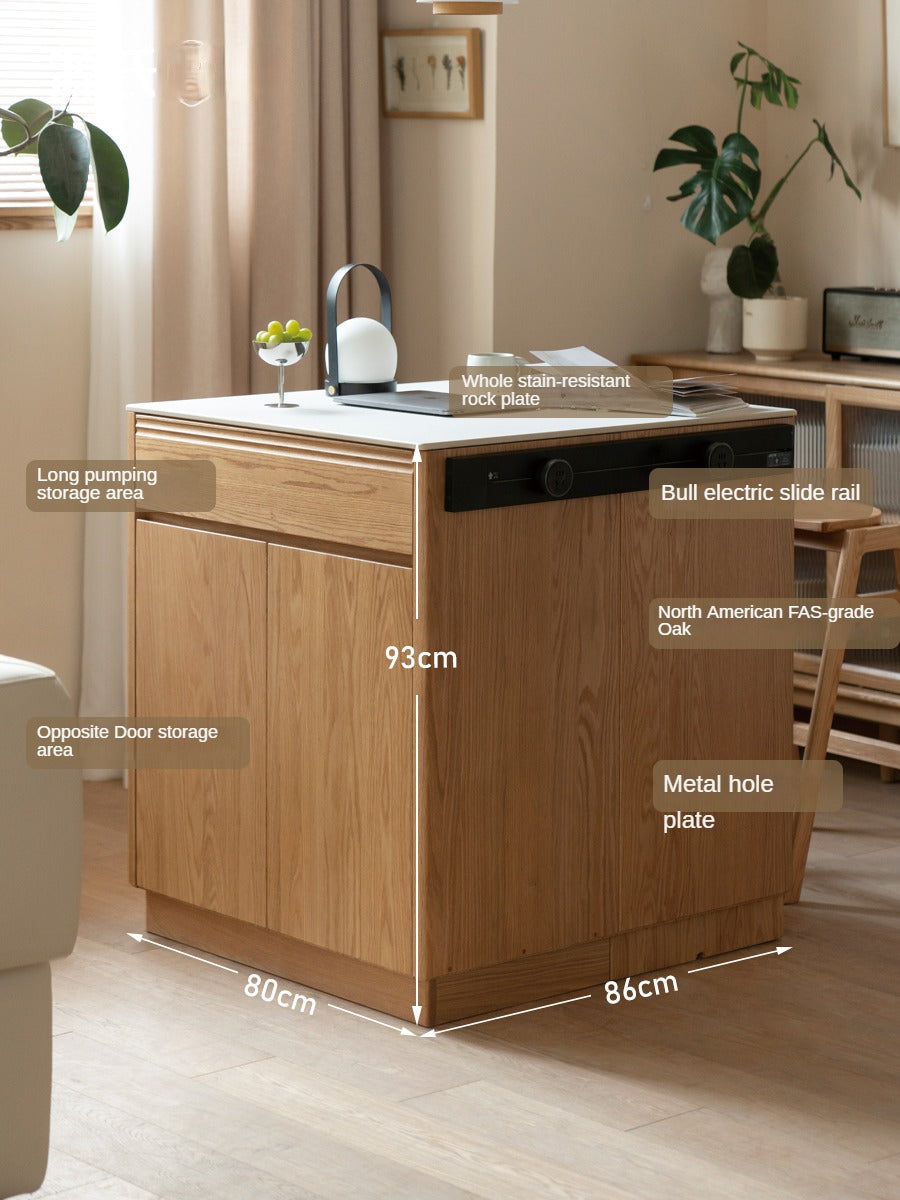 Solid Oak Wood Rock Plate Island - Multi-Functional Dining Sideboard for Kitchen, Dining Room & Living Room Storage