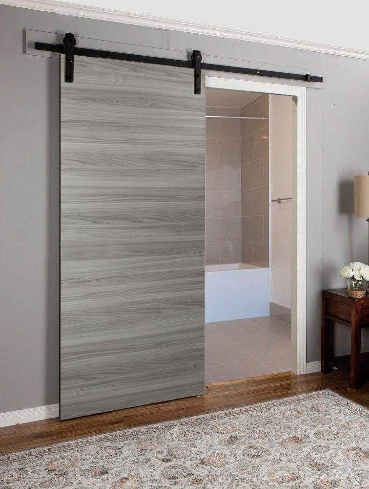 32 x 96 Inch Sliding Barn Door with Hardware Kit - Planum 0010 Ginger Ash Finish | 6.6FT Steel Rail System with Hangers & Stops | Modern Solid Panel Interior Door for Closet, Bedroom, Pantry & Farmhouse Style Homes