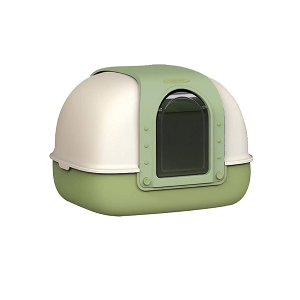 Self-Cleaning Cat Litter Box - Fully Enclosed, Splash-Proof & Oversized Cat Toilet with Scoop - Easy Maintenance for Multi-Cat Homes - Green (Ideal for Small Spaces & Odor Control)