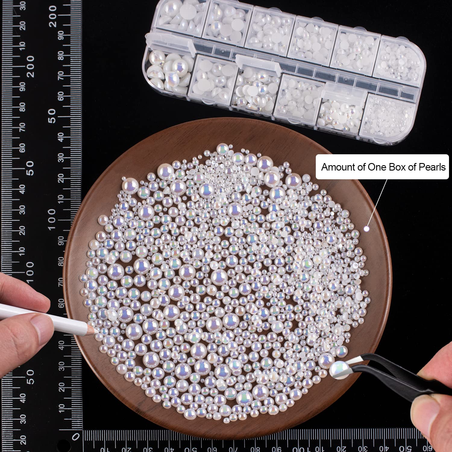 4000PCS Flatback Rhinestones & Half Round Pearls Kit - #16 Multi-Size Clear Glass Crystals, White AB & Beige AB Plastic Dome Beads with Pickup Pencil & Tweezer for Nail Art, DIY Jewelry Making, Scrapbooking, and Craft Projects