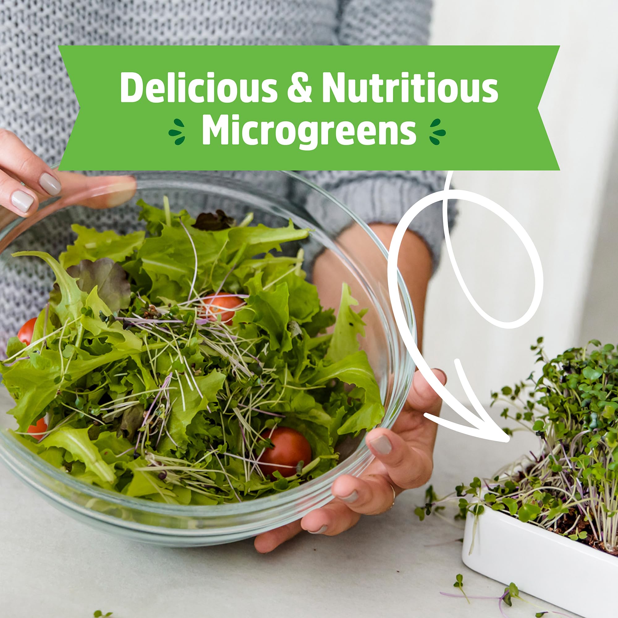 Organic Microgreens Grow Kit with Ceramic Planter - Expandable Soil, Non-GMO Seeds & Germination Lid | Indoor Gardening Starter Kit for Homegrown Salad Greens, Smoothies & Healthy Snacks