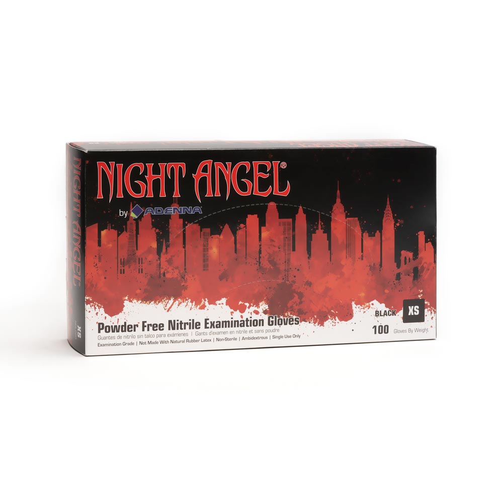 Adenna Night Angel Black Nitrile Exam Gloves - Disposable Medical Gloves for Healthcare, Tattoo, Food Handling & Cleaning - Latex-Free, Powder-Free, Textured Grip