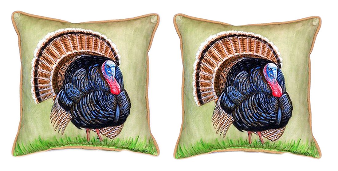 Betsy Drake Wild Turkey Large Indoor/Outdoor Throw Pillows 18x18 - Perfect for Sofa, Patio & Home Decor