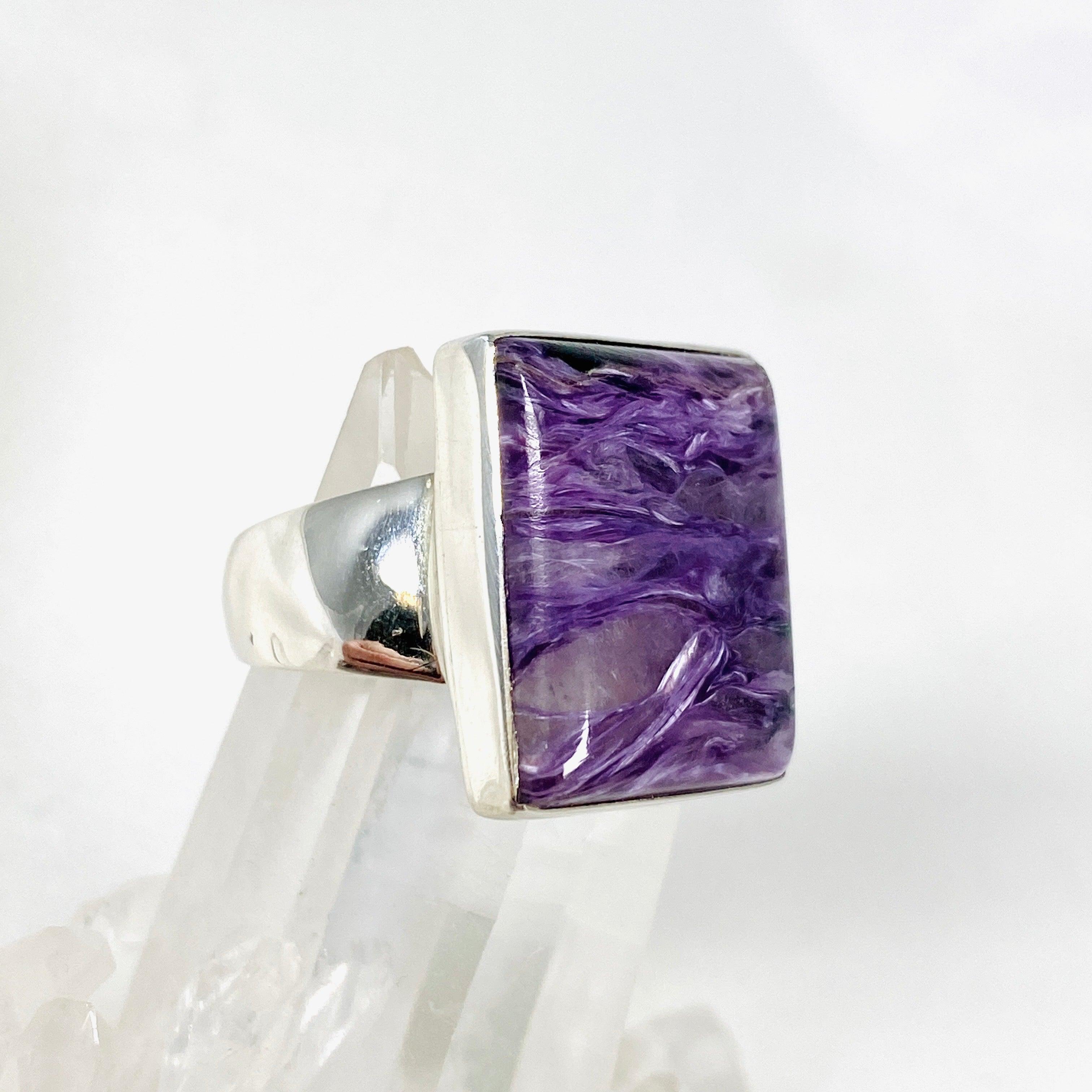 Charoite Silver Rectangular Ring for Women - Size 11 - KRGJ3046 - Elegant Purple Gemstone Jewelry for Everyday Wear & Special Occasions