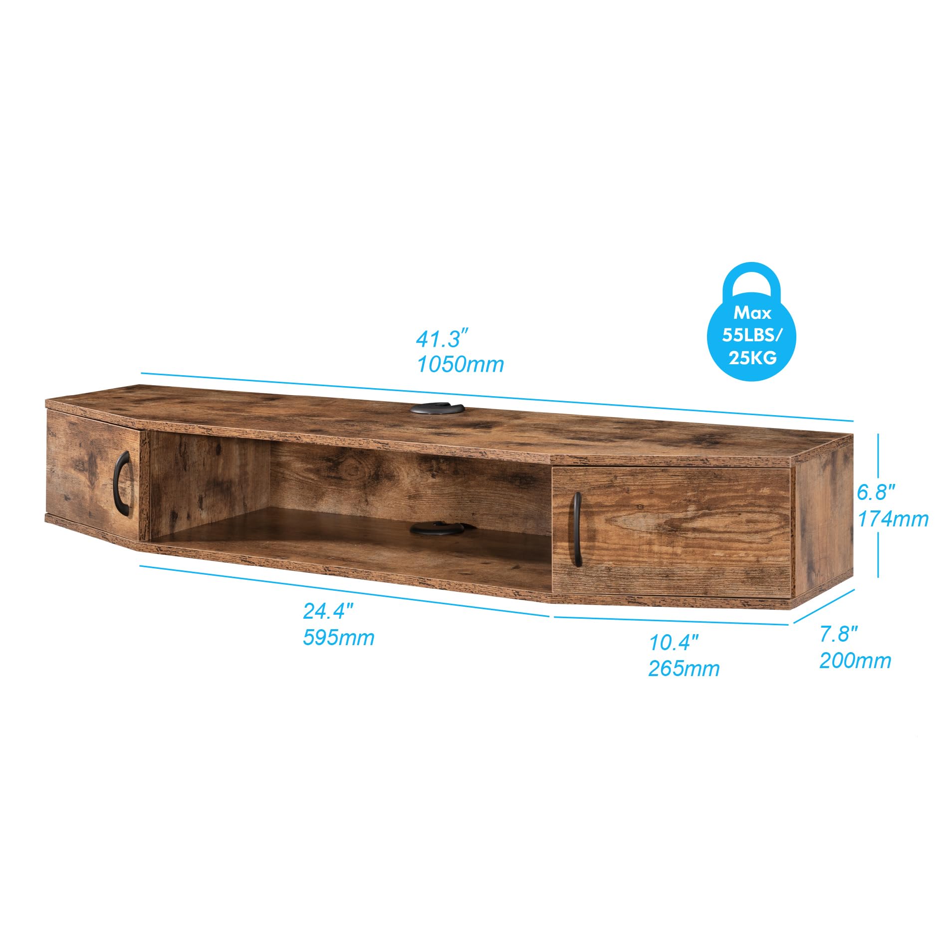 FITUEYES Floating TV Stand - Wall Mounted Entertainment Center with Storage Cabinet, Modern Rustic Brown Media Console for Living Room & Office - Perfect for Space-Saving Home Theater Setup
