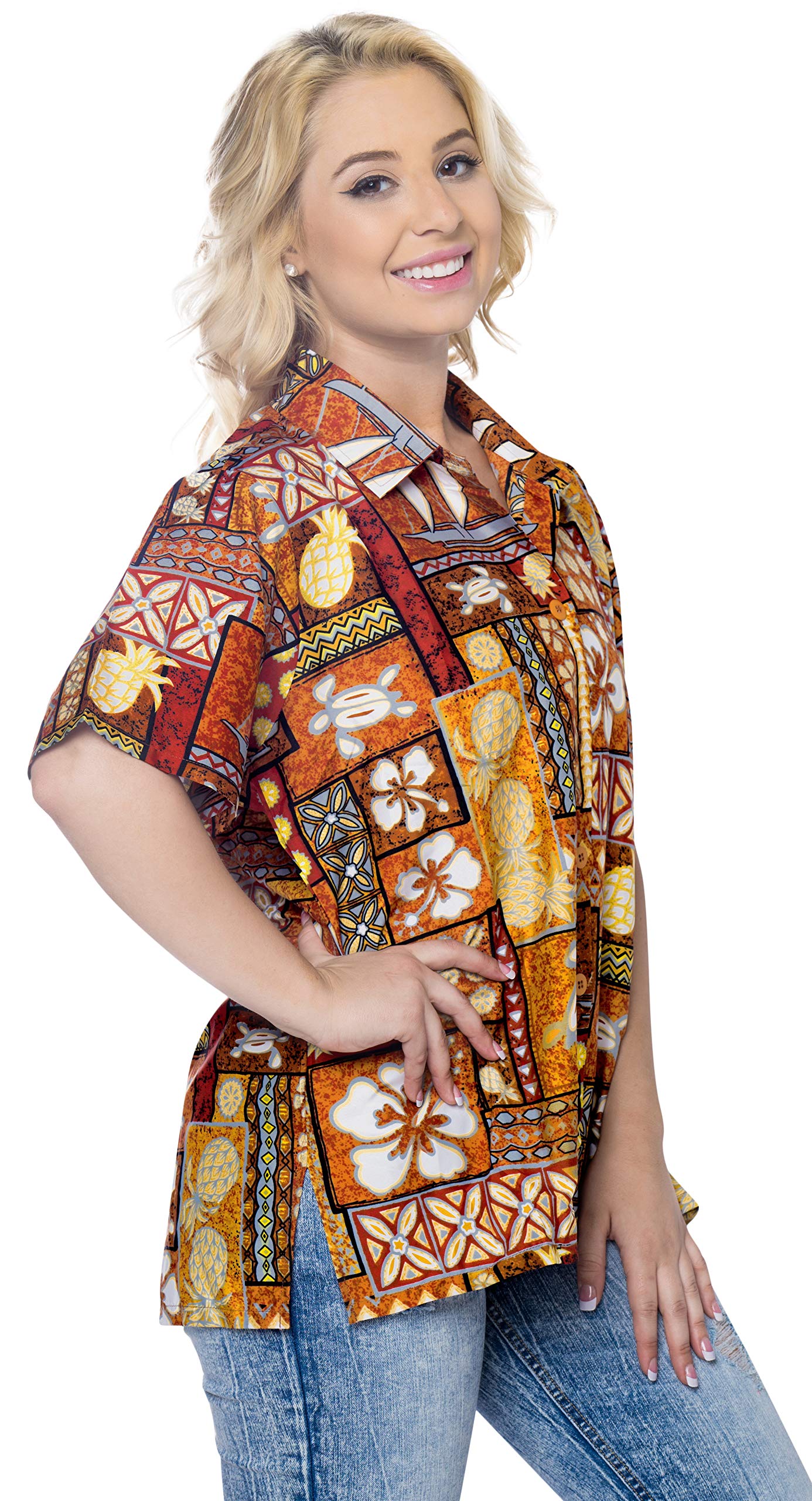 LA LEELA Women's Hawaiian Short Sleeve Blouse - Floral Print Beach Shirt for Summer Vacation, Pool Party & Tropical Getaway