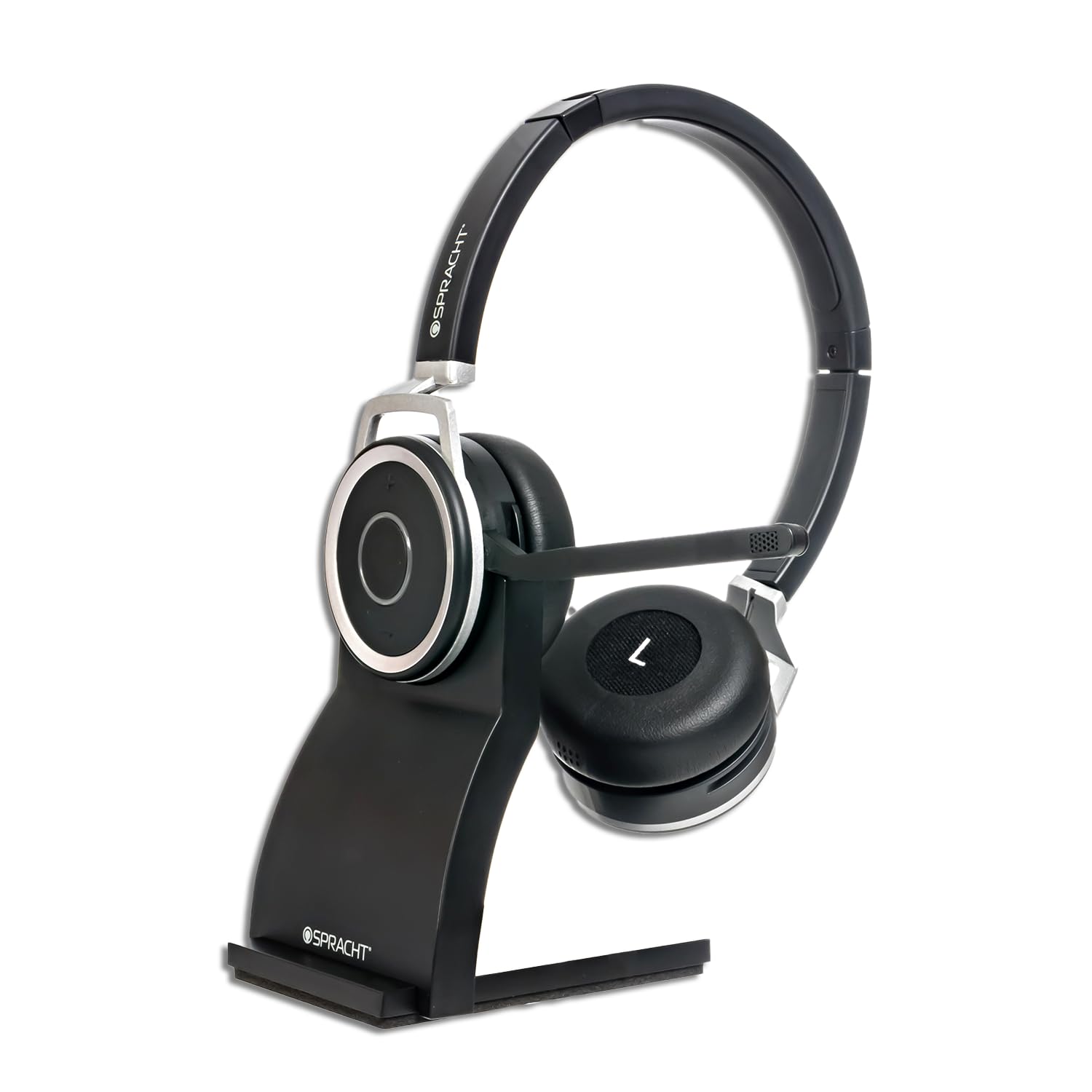 Spracht ZumBT-410 Premium Bluetooth Headset with Noise-Canceling Mic | Wireless Office Headset with Charging Base & USB Dongle for PC/Mac | Ideal for Remote Work, Video Calls, Zoom Meetings & Home Office Use