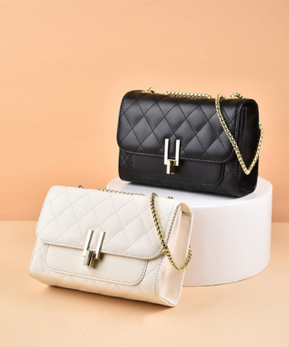 YXBQueen Designer Crossbody Bags for Women - Quilted PU Leather Handbag with Chain Strap, Fashionable Flap Shoulder Bag for Daily Use, Work, Travel & Shopping