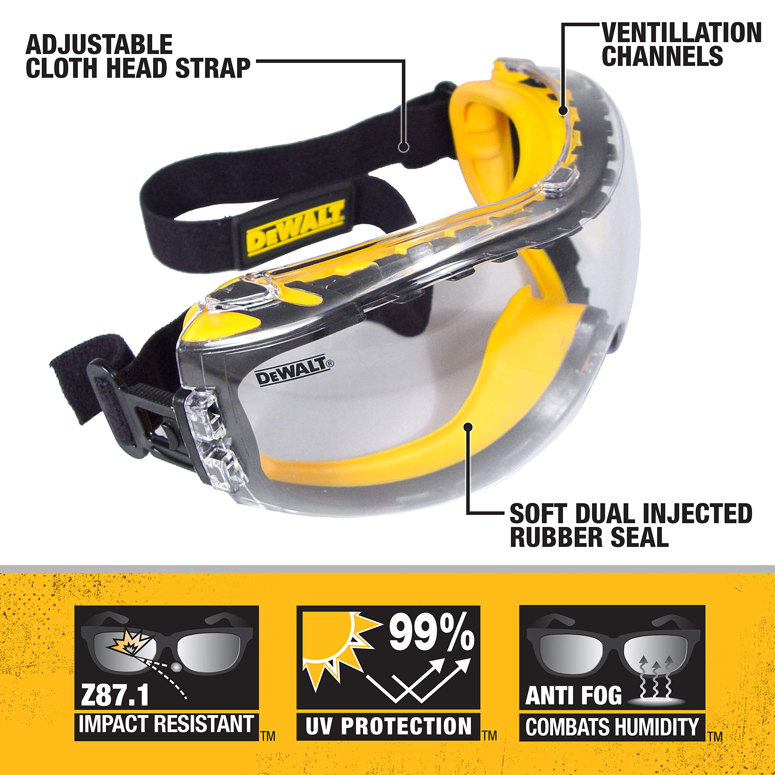 DEWALT 5-Inch Concrete Surface Grinder Kit with Safety Goggles (DWE46253 & DPG82-11C) - Perfect for Concrete Floor Preparation, Renovation, and DIY Projects