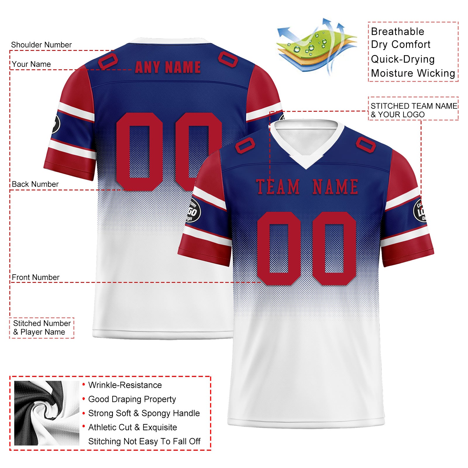 Custom Blue & White New York Football Jersey - Personalized Authentic NFL Jersey FBJ02 D020249 - Perfect for Game Day, Fan Events & Sports Gifts