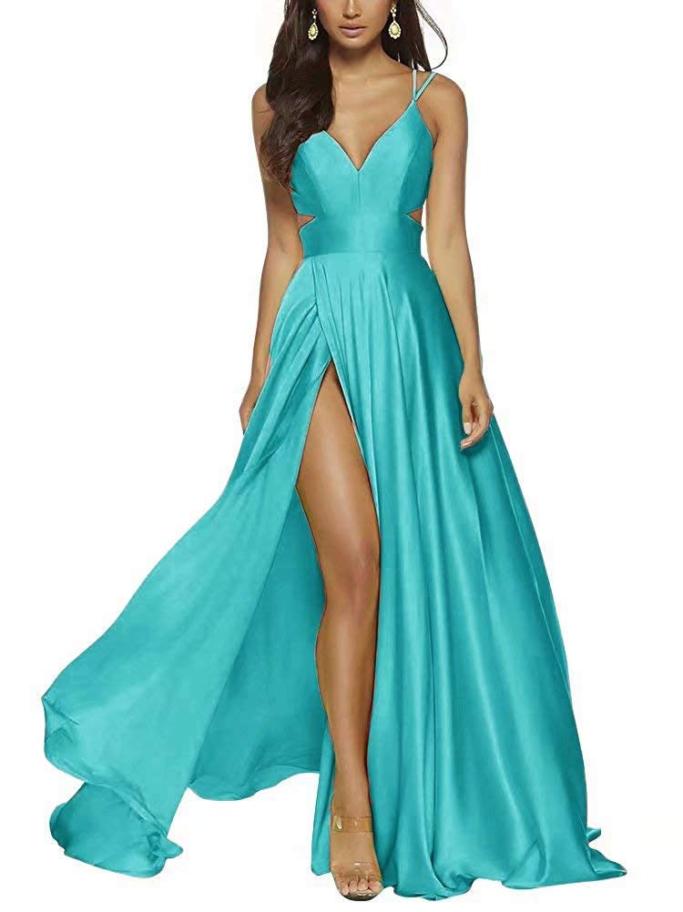 Sexy Backless Prom Dress with Slit & Spaghetti Straps - Elegant V-Neck Formal Evening Gown for Homecoming, Wedding & Special Occasions