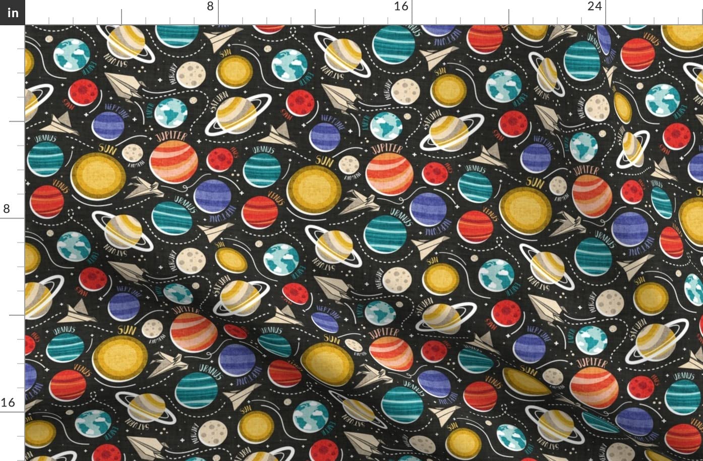 Space Adventure Solar System Planets Astronomy Print Organic Cotton Sateen Fabric - Fat Quarter for Sewing, Quilting, Apparel & Home Decor | Perfect for Kids' Room, DIY Projects & Space-Themed Decorations