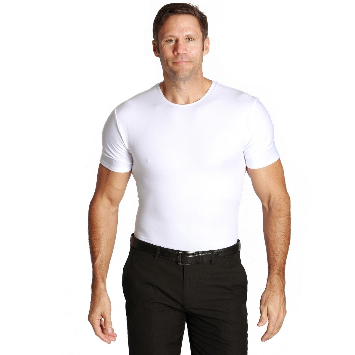 Insta Slim by I.S. PRO - Men's Slimming Compression Shirt (3 Pack) | Made in USA | Fitted Undershirt for Instant 5 Inch Waist Reduction & Back Support | Crew Neck Short Sleeve T-Shirt | Perfect for Workout, Office Wear & Everyday Comfort | Black - Large