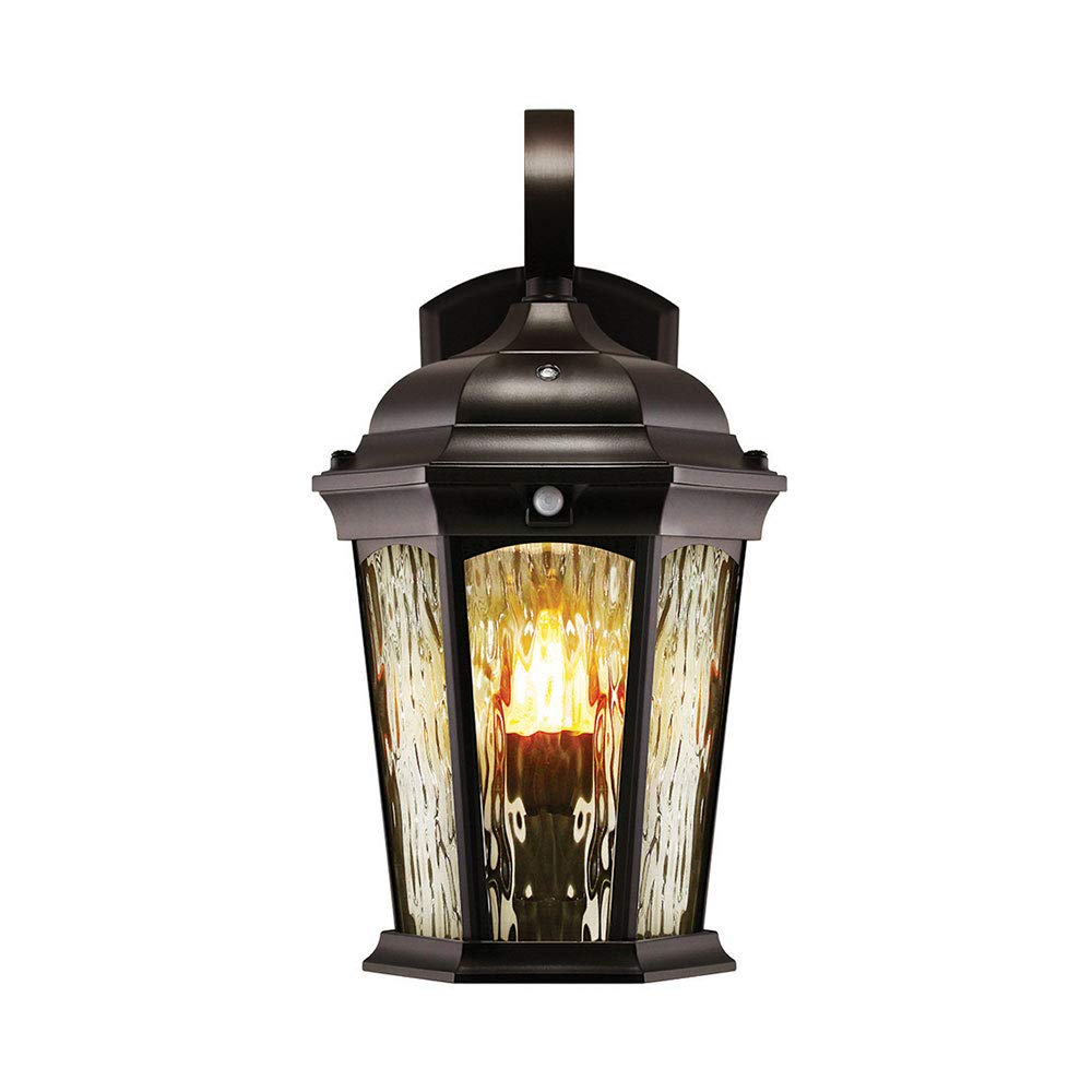 Euri Lighting EFL-130W-MD Flickering Flame Outdoor Lantern with Water Glass - 3000K Warm White Security Light, Photocell & Motion Sensor (Dusk-to-Dawn), Oil Rubbed Bronze - Set of 2 - Perfect for Porch, Patio, Garden & Entryway Lighting