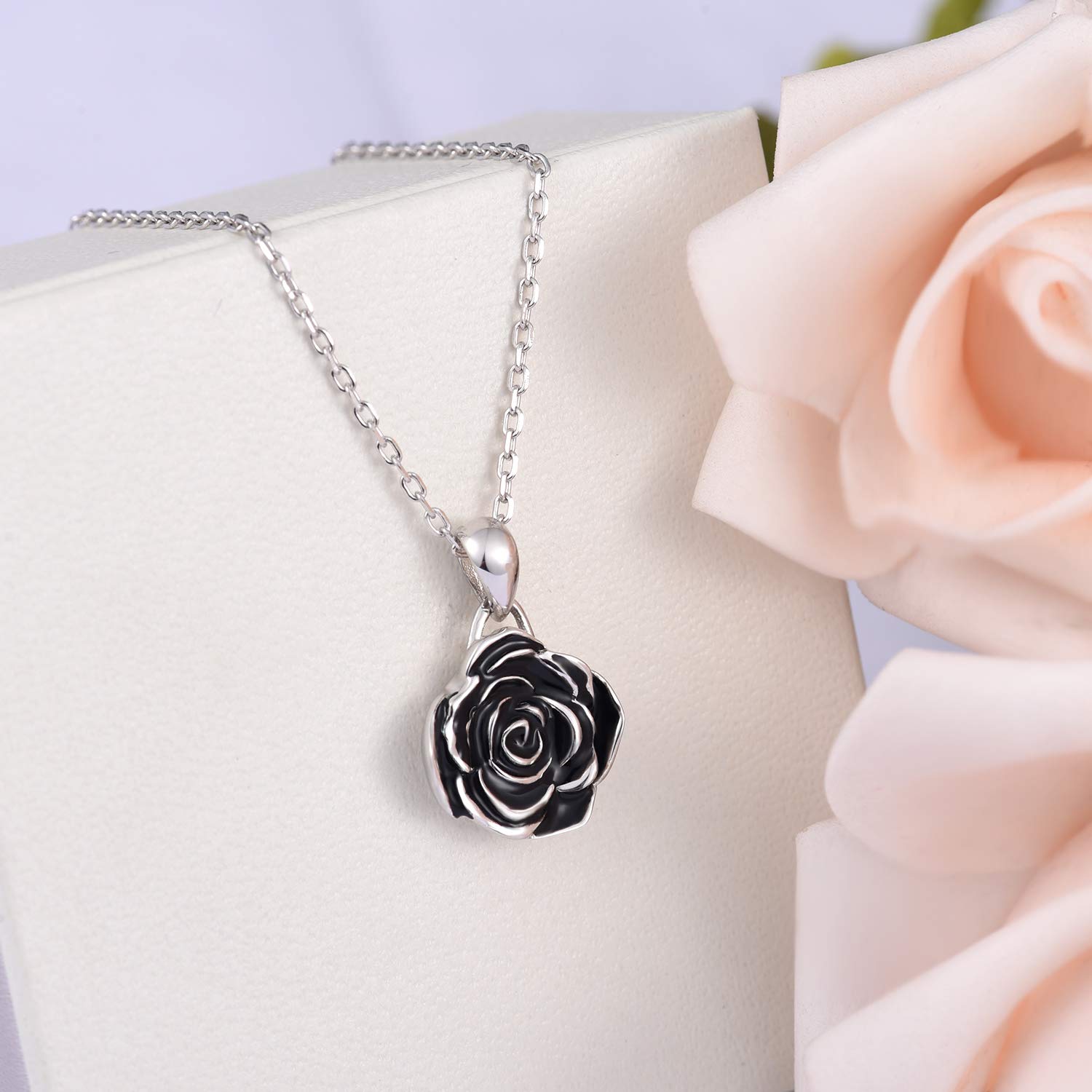 BEILIN 925 Sterling Silver Rose Flower Necklace for Women - Elegant Rose Pendant Jewelry Gift for Her, Perfect for Valentine's Day, Anniversary & Special Occasions