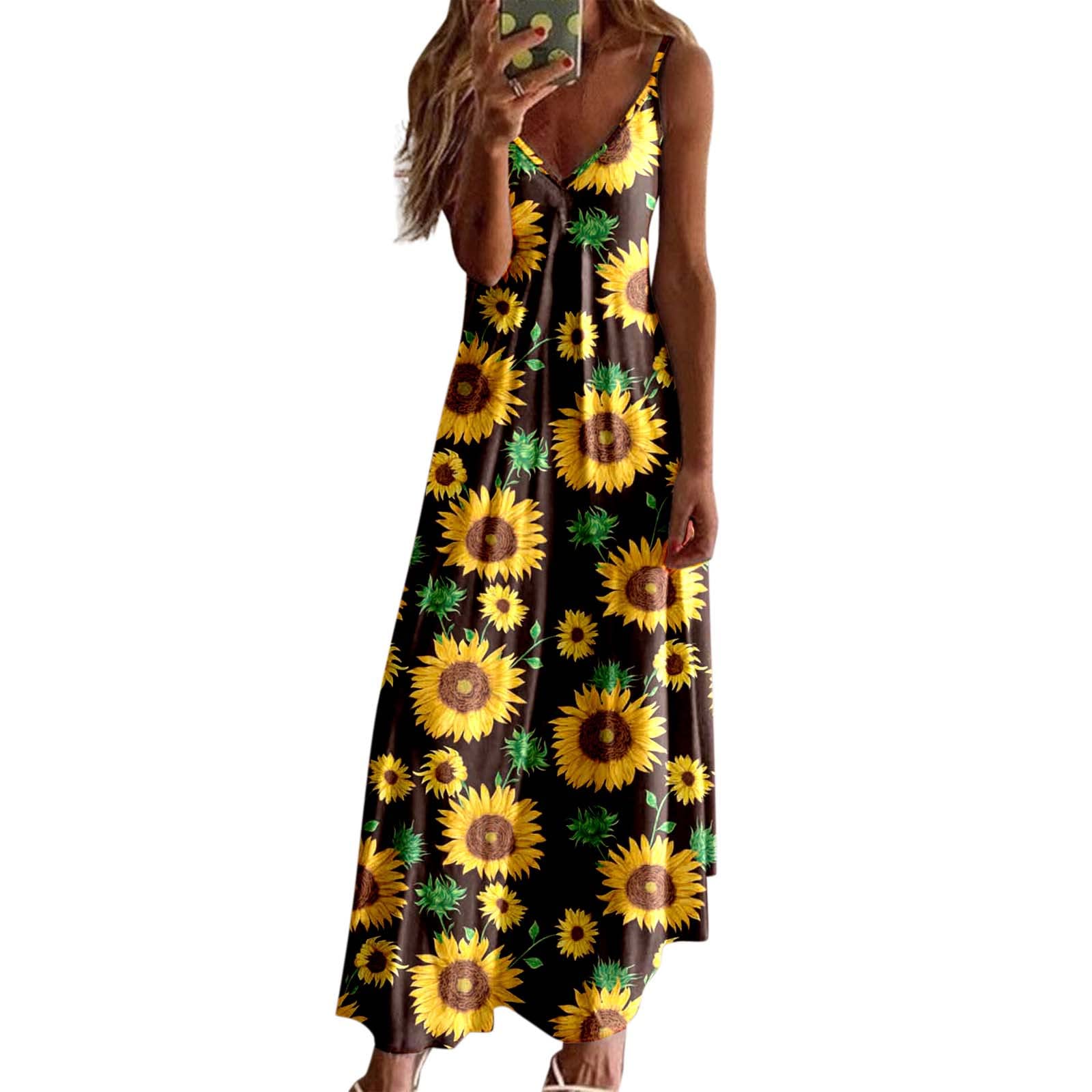 Floral Print Maxi Dress for Women - Comfortable Loose Fit Bohemian Swing Dress for Summer, Spring & Fall - Perfect for Beach, Vacation & Casual Daily Wear