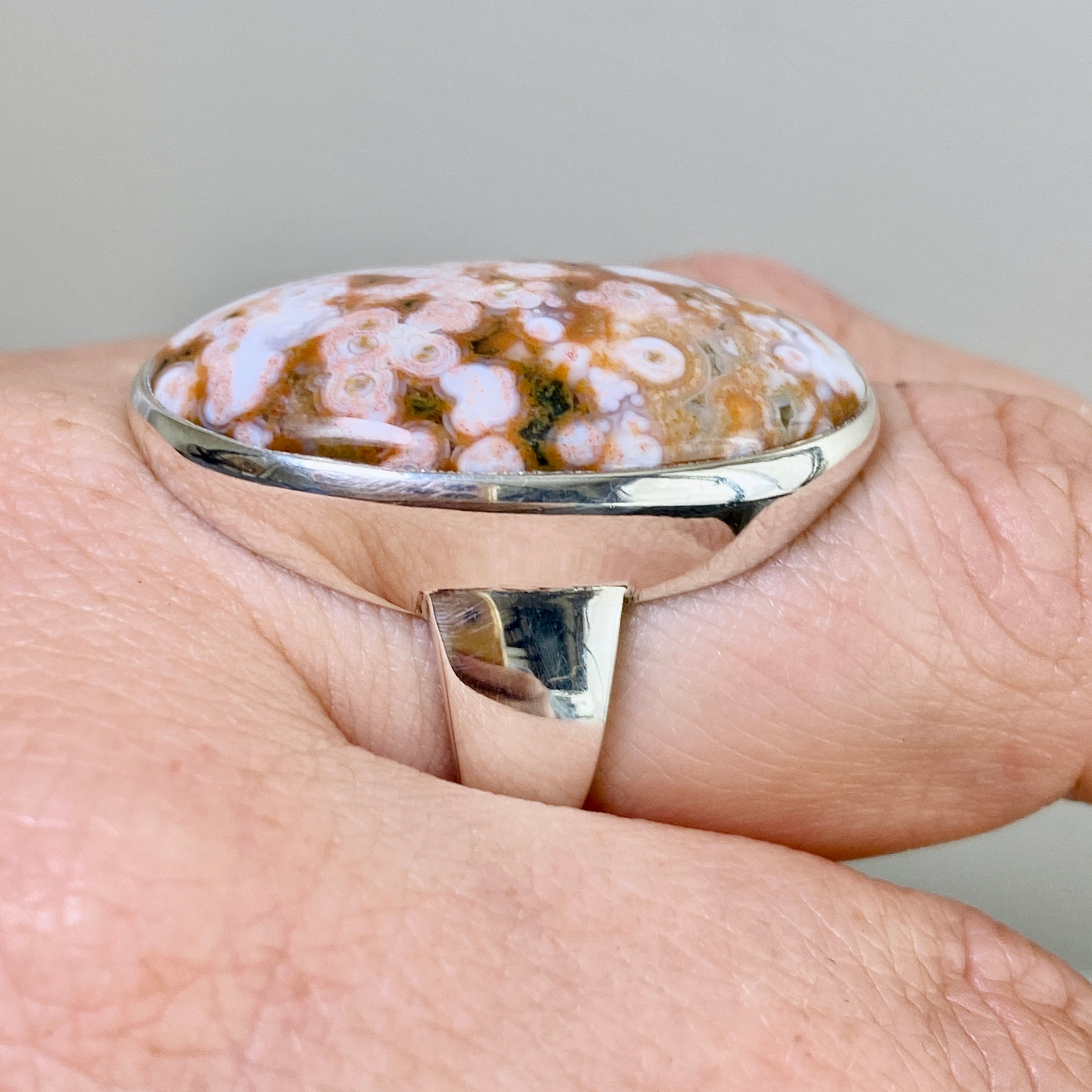 Ocean Jasper Oval Cabochon Ring - Size 7.5 - Natural Stone Jewelry - Handmade Silver Ring - Perfect for Boho Style & Spiritual Healing - PRGJ848