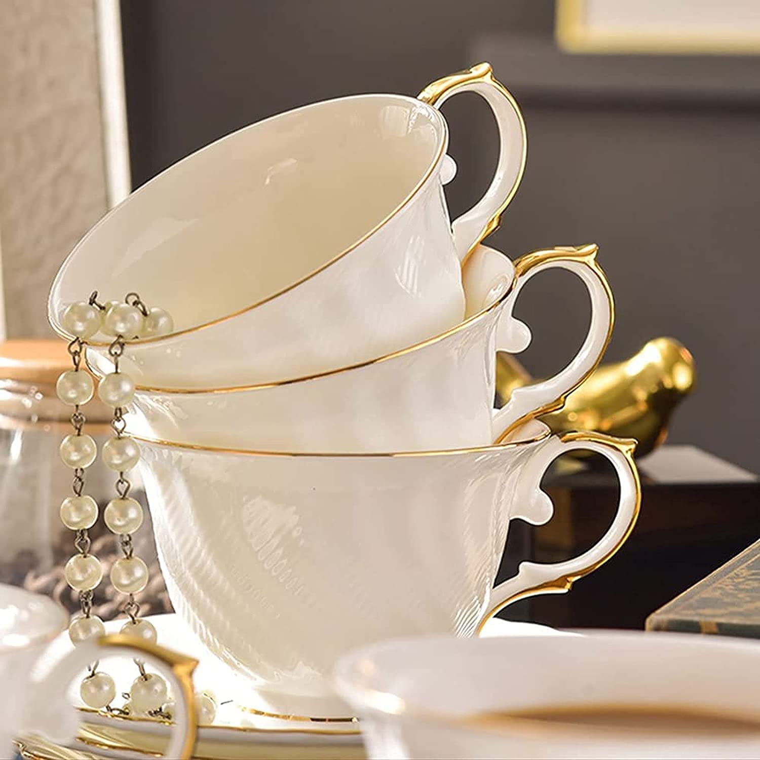Premium 8.5 oz Bone China Coffee Mug & Saucer Set with Espresso Spoon - Porcelain Cappuccino, Latte, Tea & Mocha Cup - Perfect for Home, Office & Cafe Use
