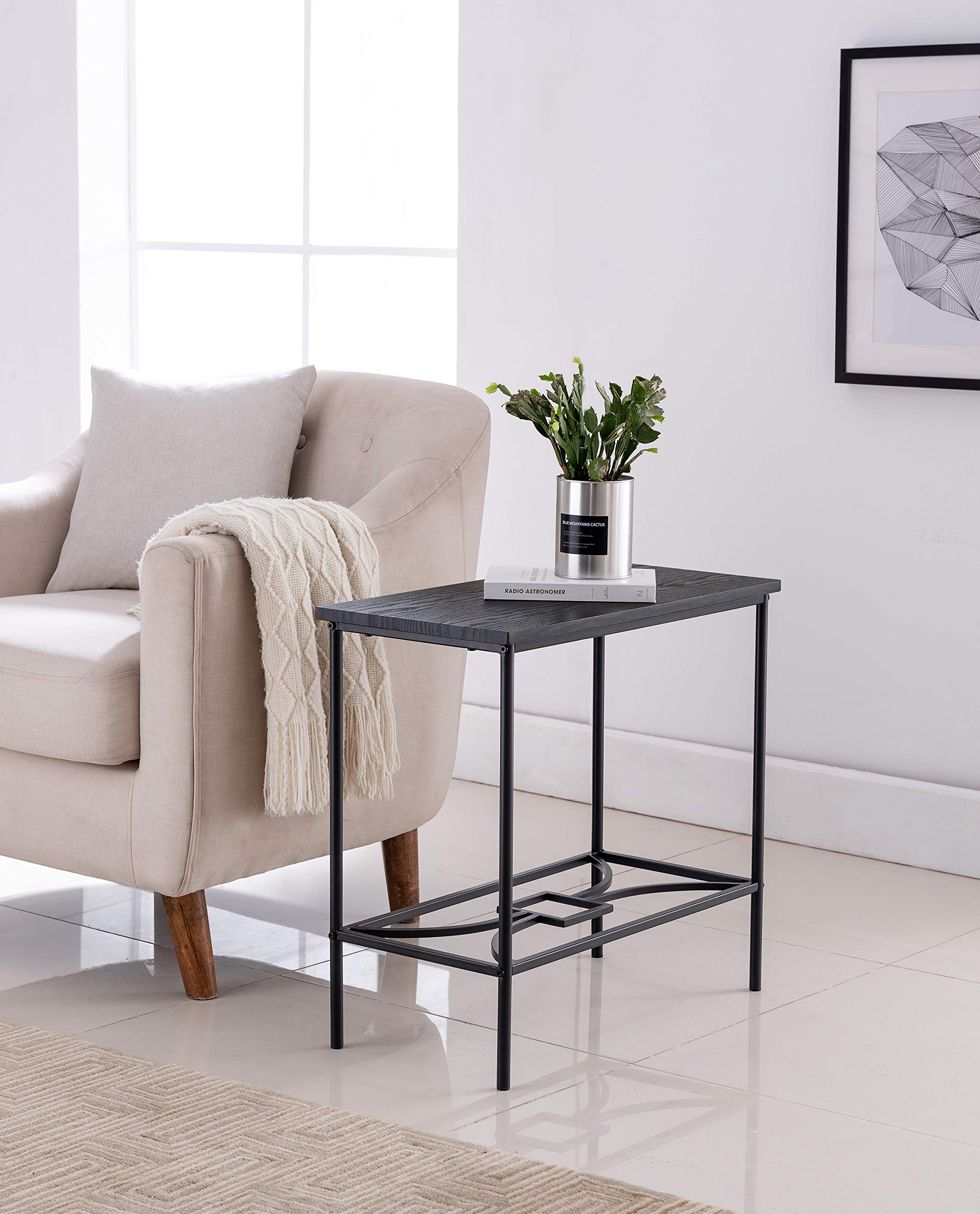 KB Designs - Black Metal and Wood Accent Side Table, Nightstand or End Table - Perfect for Living Room, Bedroom, or Office Decor