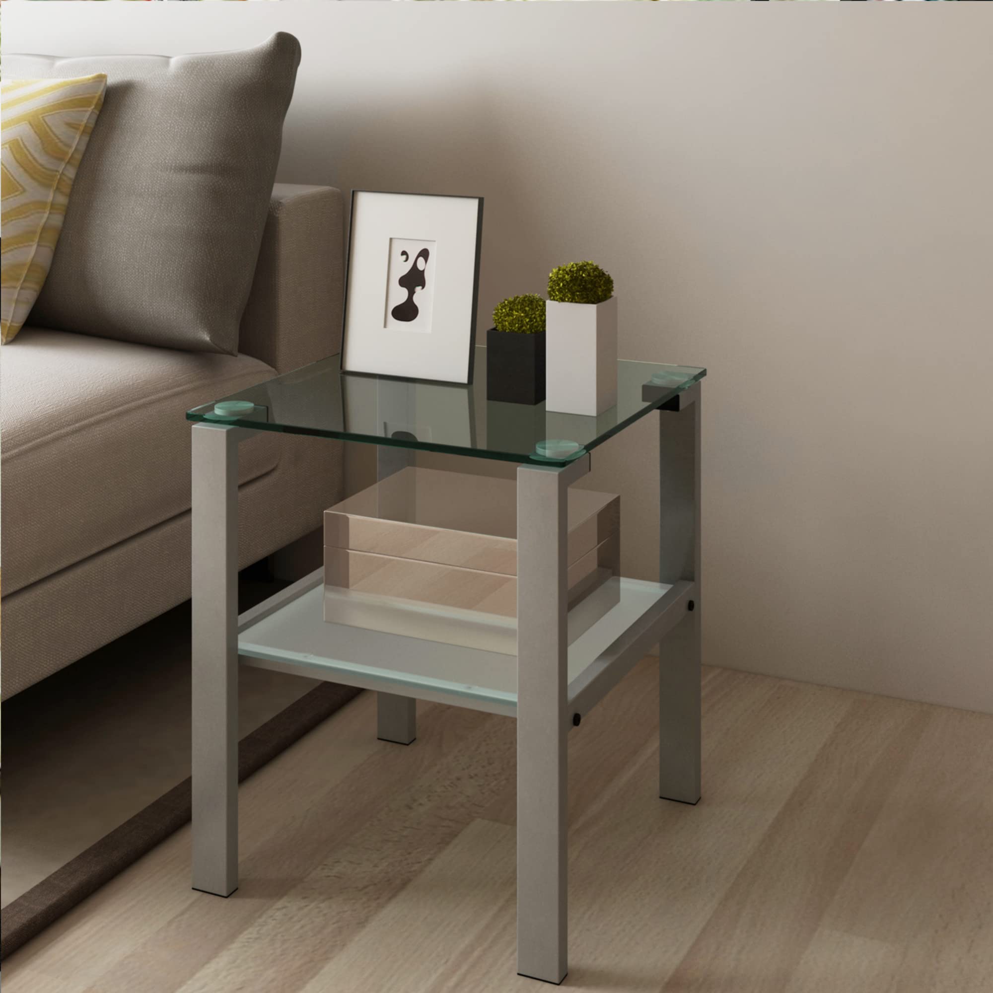 HomSof Small End Table with Storage & Metal Legs, Square Coffee Table for Living Room, Bedroom, or Office - Modern Grey Side Table for Organizing Magazines, Remotes, and Decor