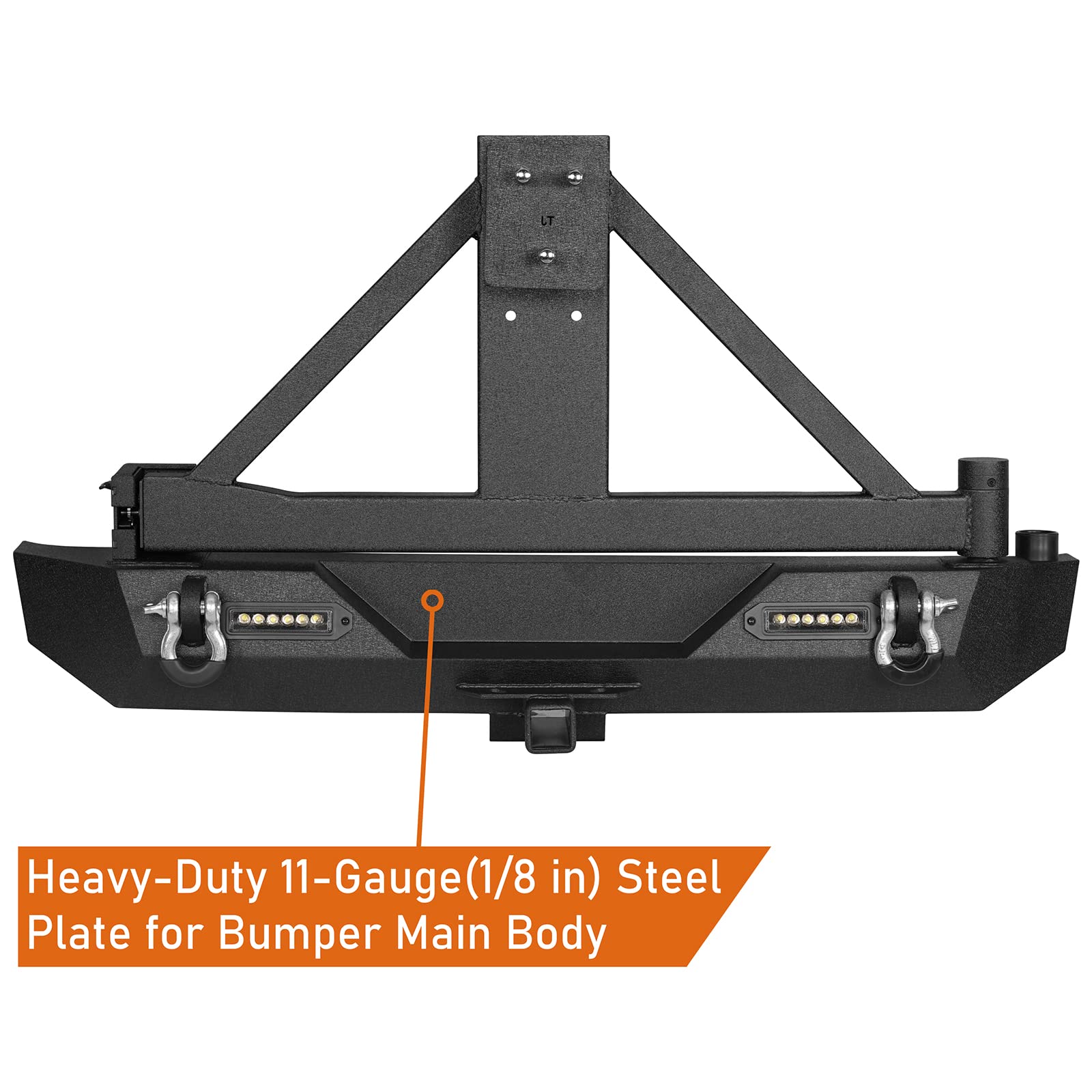 Hooke Road Wrangler TJ Front Winch Bumper & Rear Bumper with Tire Carrier Combo for Jeep Wrangler TJ 1997-2006 - Heavy Duty Steel Black Off-Road Bumper Set for Adventure & Trail Riding