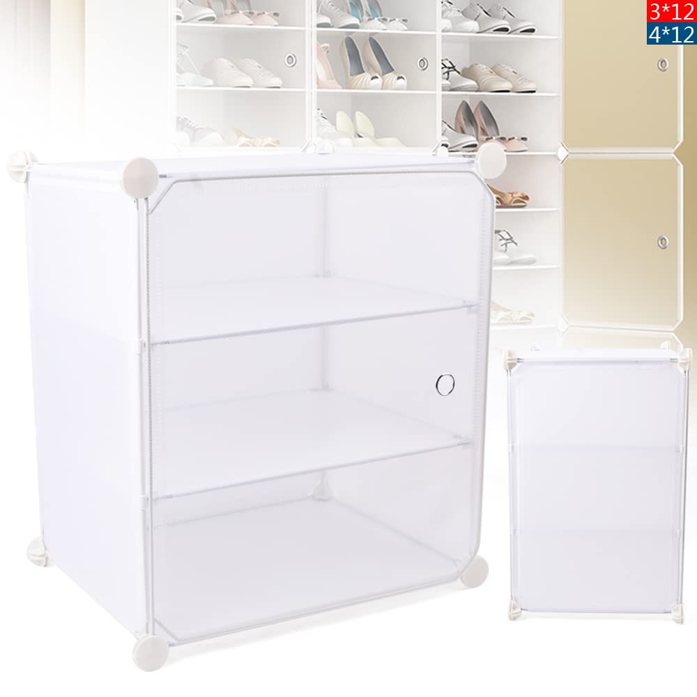 DYRABREST 12-Tier Shoe Storage Organizer - Stackable White Shoe Box Cabinet, Free Standing Portable Shoe Rack for Closet Shelf - DIY Display Shoe Box Container (3x12 Tier) - Perfect for Bedroom, Closet & Entryway Organization