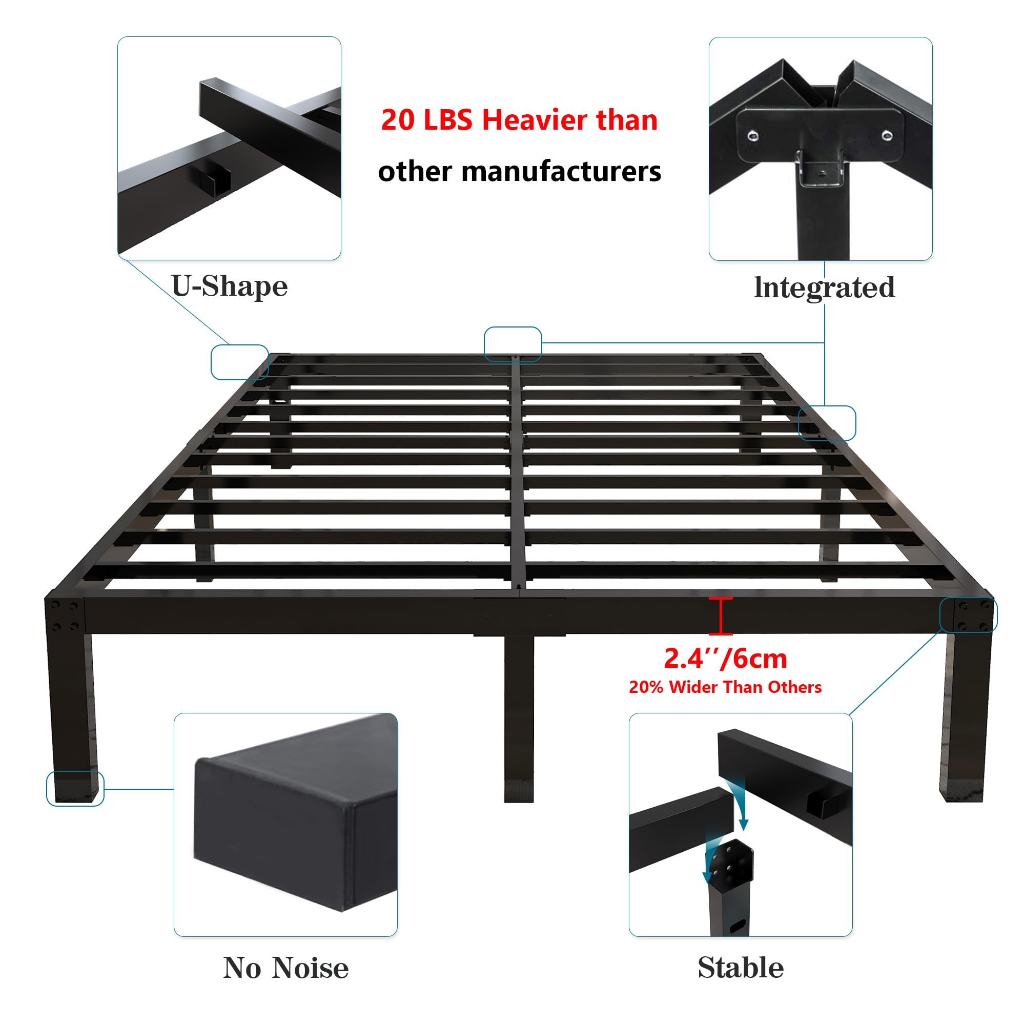 18 Inch Heavy Duty Metal Platform Bed Frame - Queen Size, 4000lbs Capacity with Steel Slat Support | Easy Assembly, No Noise, No Box Spring Needed | Perfect for Modern Bedrooms, Guest Rooms & Dormitories