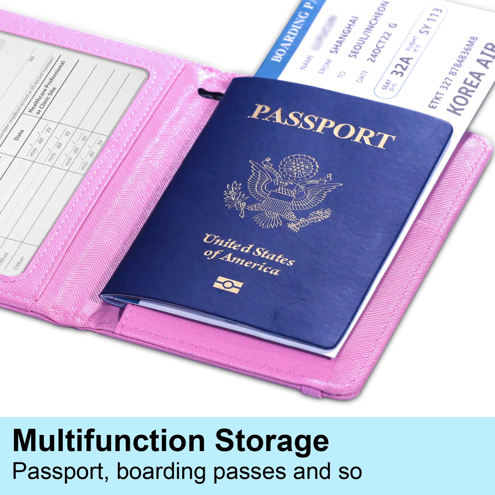 Premium RFID Blocking Passport Holder for Women & Men - Travel Wallet Cover Case with Multiple Card Slots (Dark Blue & Pink) - Perfect for International Trips, Vacations & Business Travel