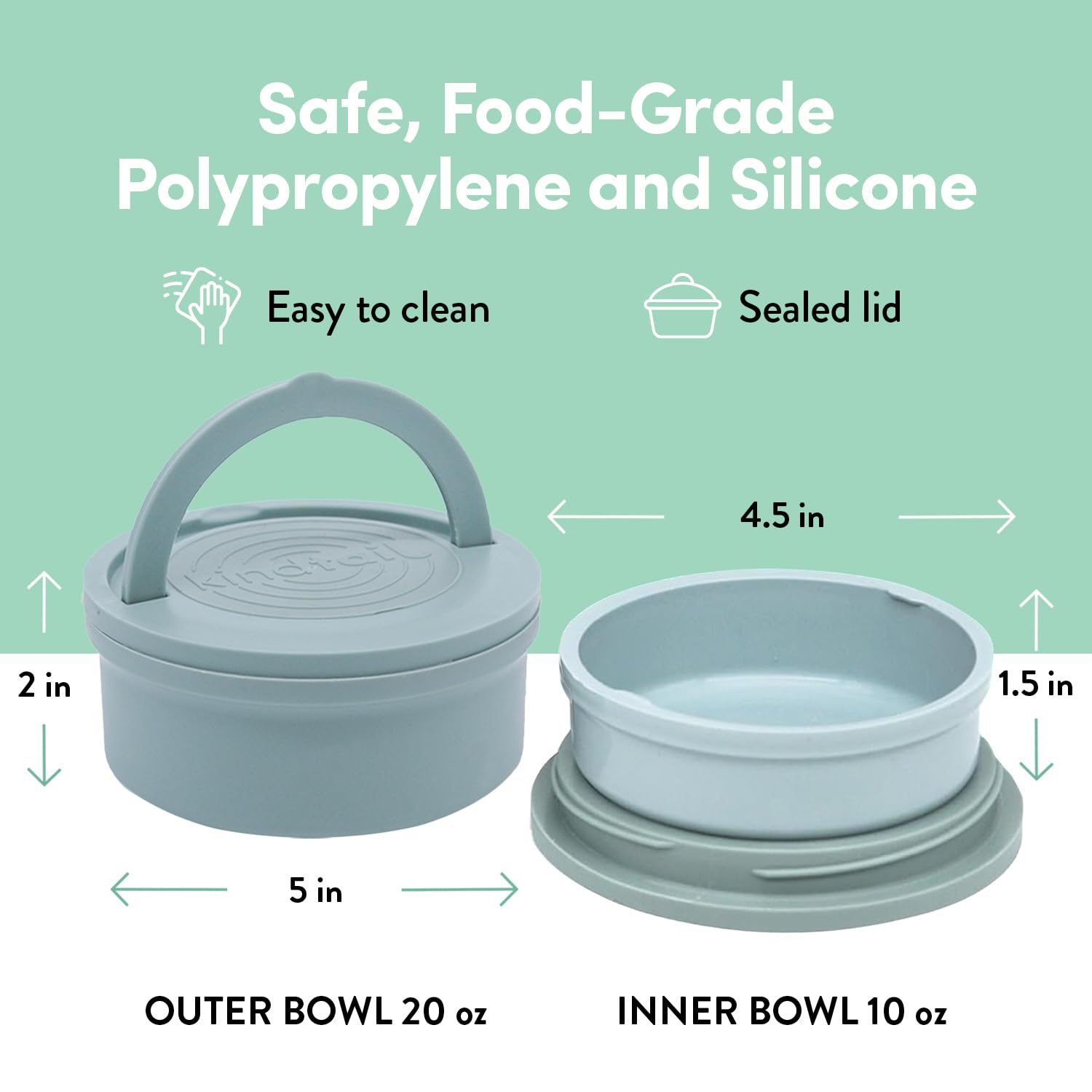 KindTail Portable Pet Feeder - Travel Dog Bowls with Lid & Handle, Microwave & Dishwasher Safe (10oz Inner & 20oz Outer Bowl) - Grey - Perfect for Hiking, Camping & Road Trips