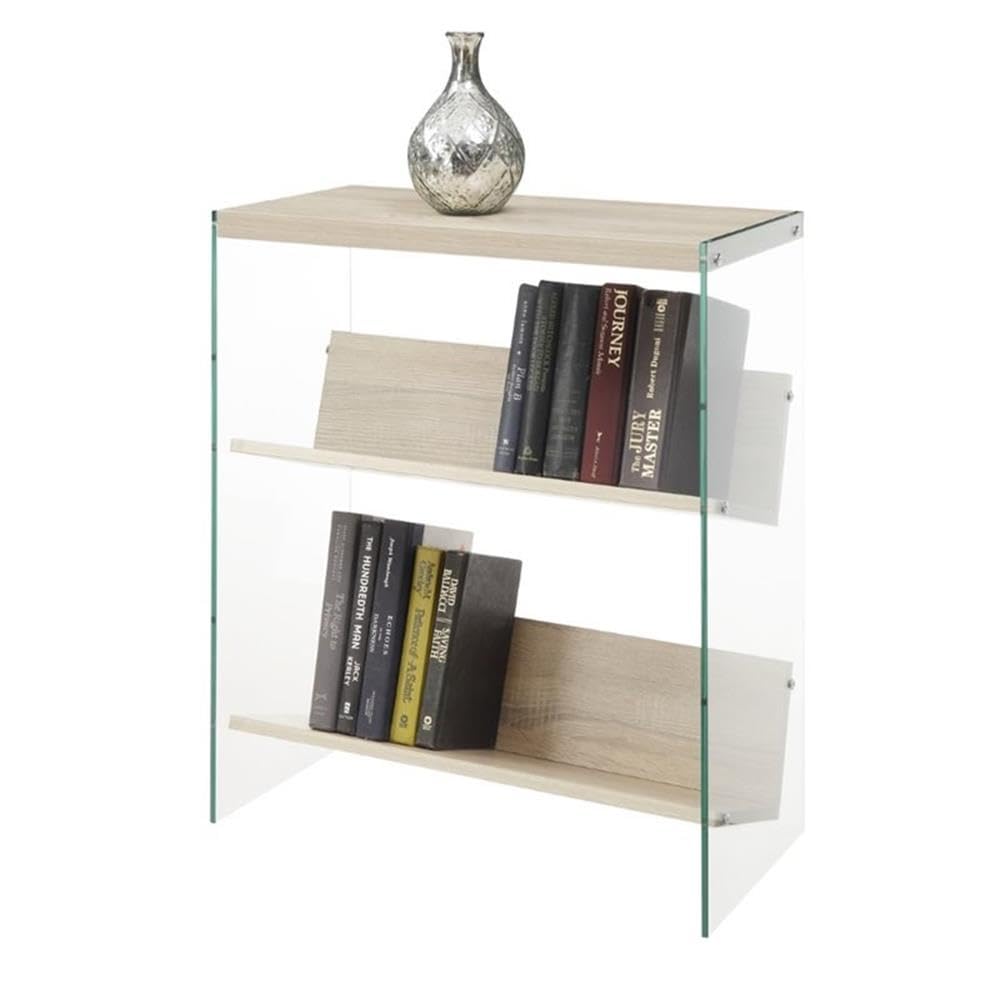 Convenience Concepts SoHo Bookcase - Weathered White & Glass Shelves for Living Room, Office, or Bedroom Storage & Display