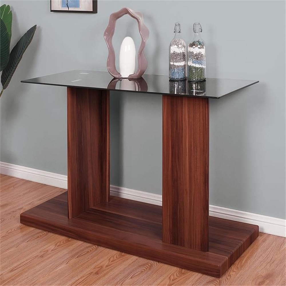 Furniture of America Thame Modern Glass Top Console Table - Dark Walnut Finish for Entryway, Living Room & Hallway Decor