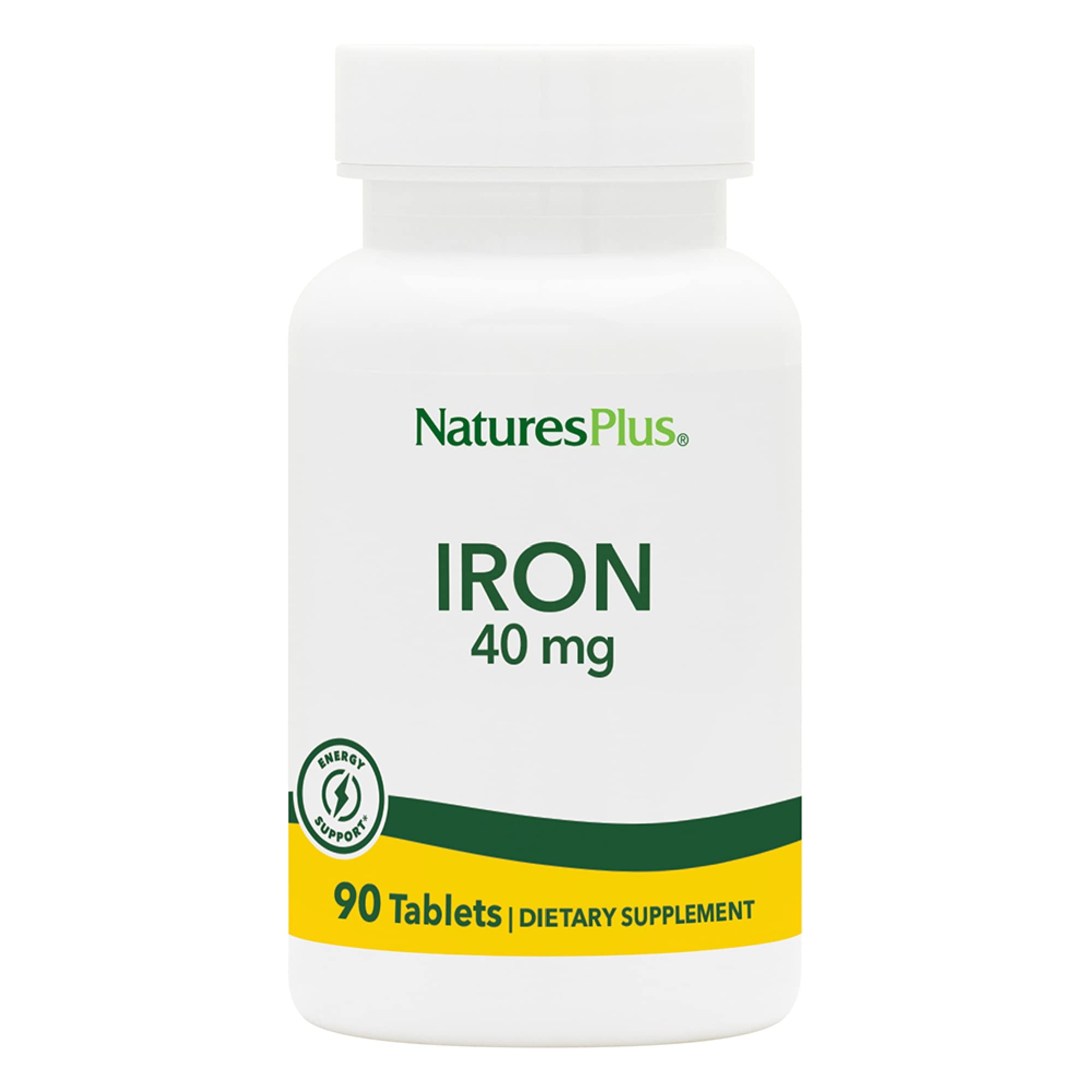 NaturesPlus Iron 40mg - 90 Vegetarian Tablets | High Potency Amino Acid Chelate Iron Supplement for Healthy Blood & Athletic Performance | Gluten-Free Iron Pills (45 Servings) | Supports Energy & Vitality for Active Lifestyles