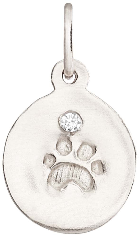 Helen Ficalora Sterling Silver Paw Print Charm with Diamond - Memorial Jewelry for Dog & Cat Lovers - Perfect for Necklaces, Bracelets & Keepsakes - Ideal for Pet Loss Remembrance & Sympathy Gifts