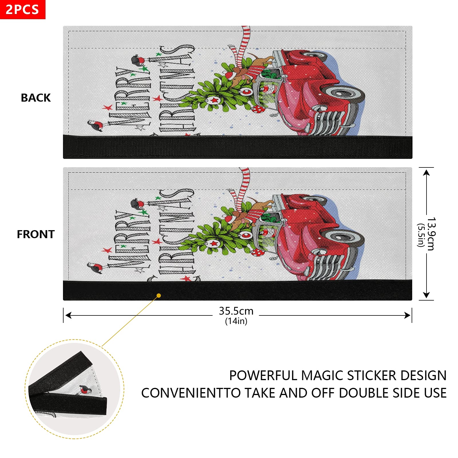 Red Truck Christmas Tree Refrigerator Door Handle Covers - 2pc Set for Kitchen Appliances (Fridge, Oven, Stove, Microwave, Dishwasher) - Holiday Decor & Hand Protector for Pets & Home Safety