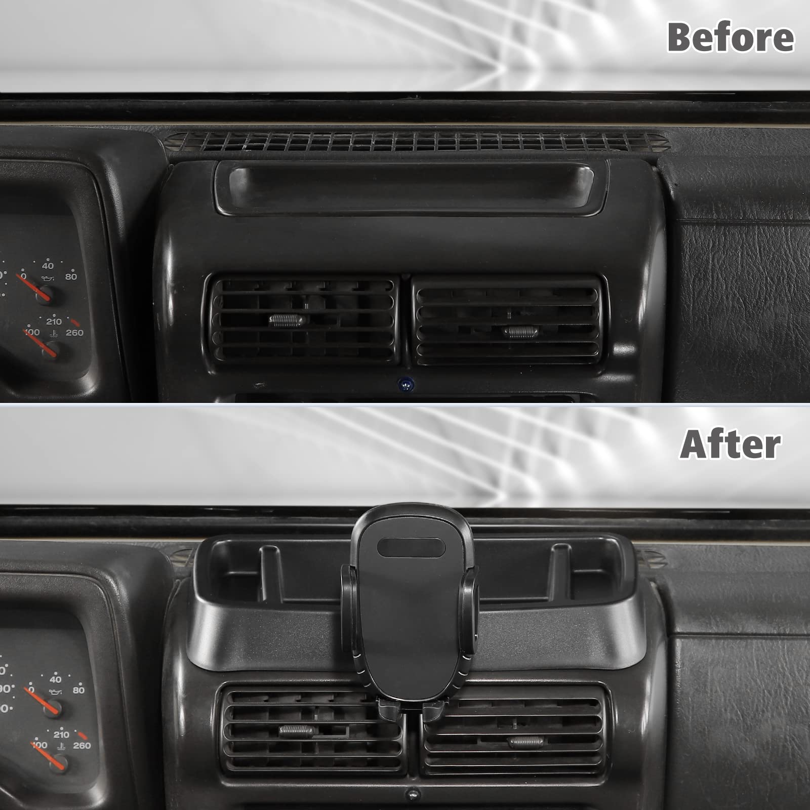 JeCar TJ Phone Holder Upgrade - Dash Cellphone Mount with Storage Tray for Jeep Wrangler TJ (1997-2006) | Interior Accessories | Secure & Convenient for Off-Roading & Daily Commute