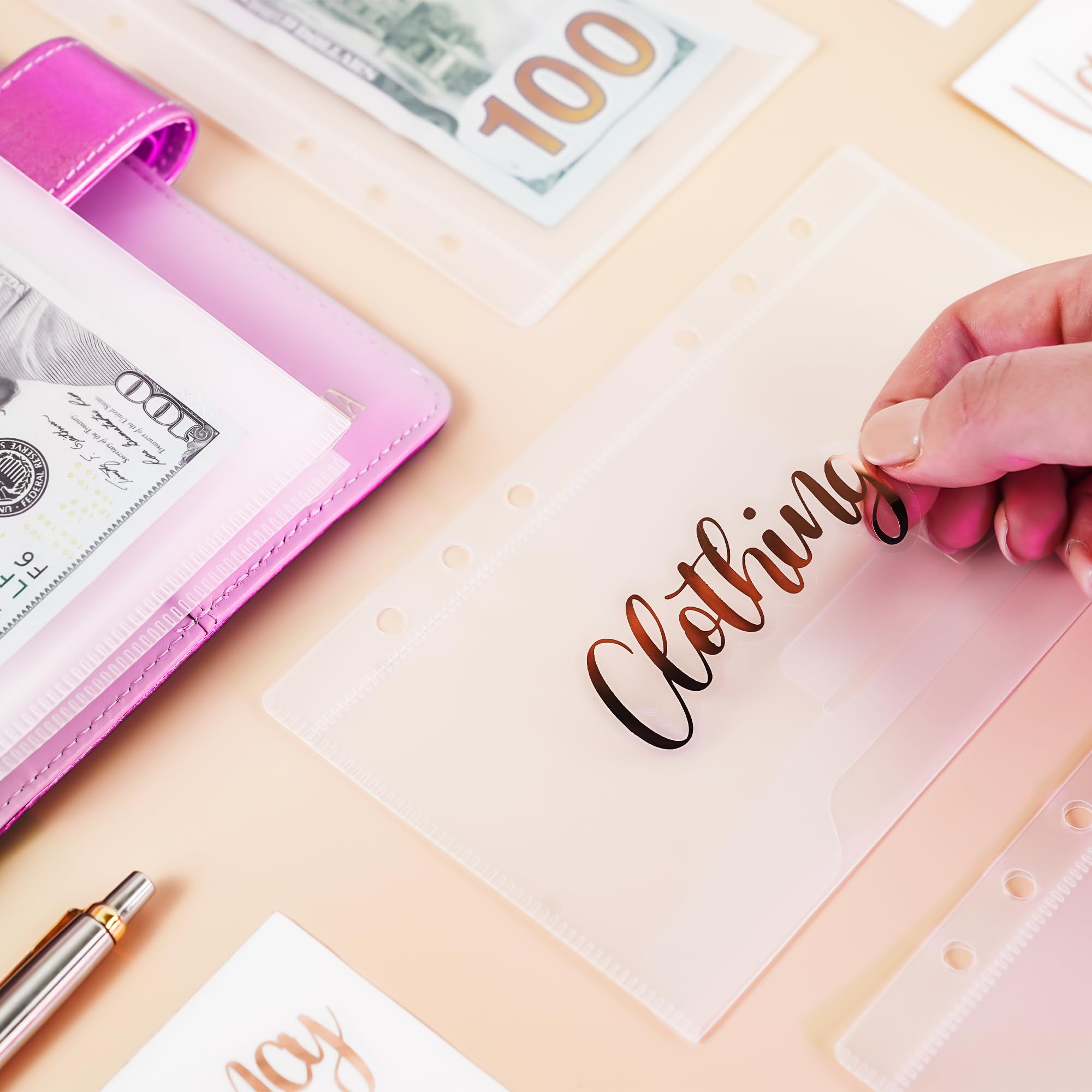 SOUL MAMA A6 Budget Binder - 10 Pcs Flapper Envelopes with Stickers, Clear 6-Ring Binder Pockets for Cash Stuffing, Waterproof Money Organizer - Perfect for Envelope Budgeting, Savings Challenges & Bill Payment Organization