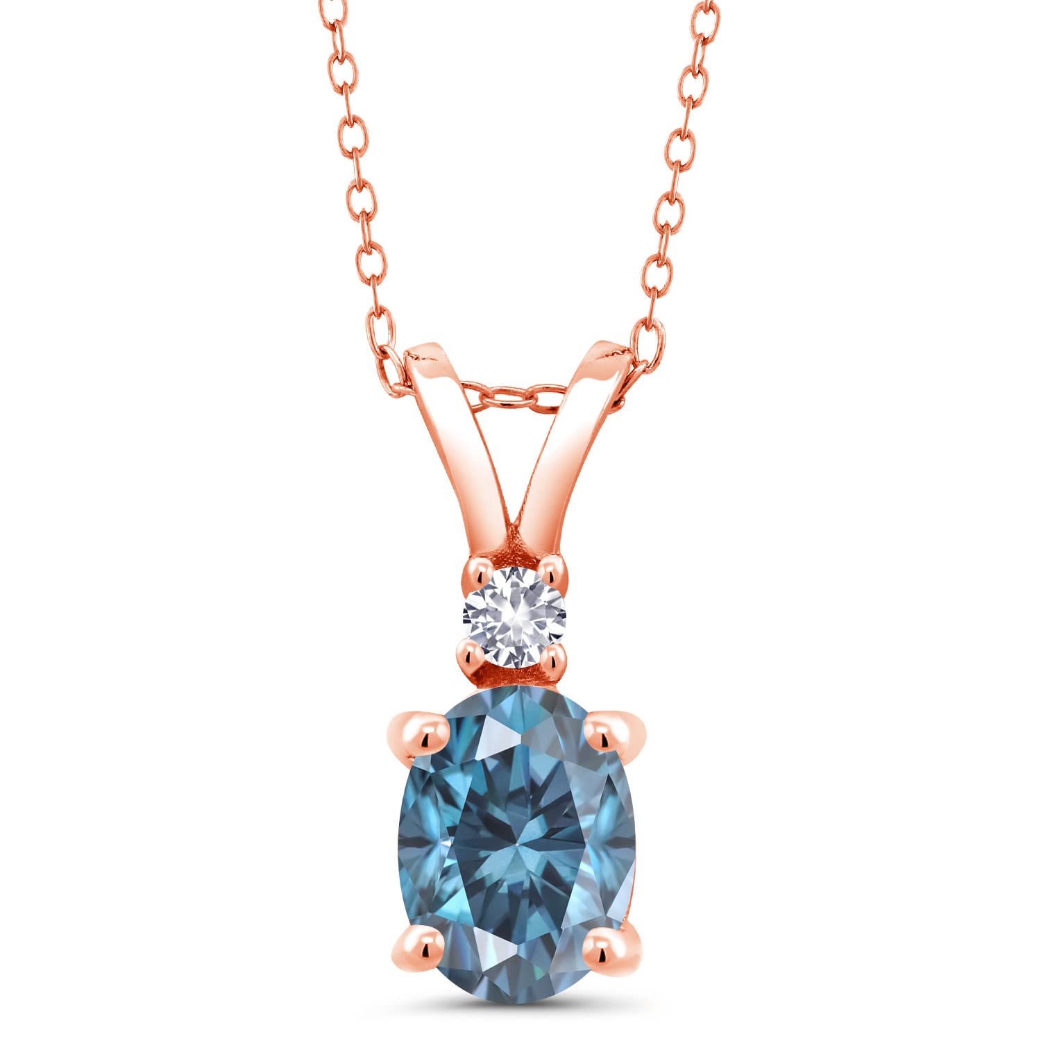 18K Rose Gold Plated Silver Gemstone Birthstone & Created Sapphire Pendant Necklace for Women - 8x6mm Oval Center Stone with 2.5mm Round Accents - Elegant Jewelry Gift for Mom, Wife, Girlfriend - 18